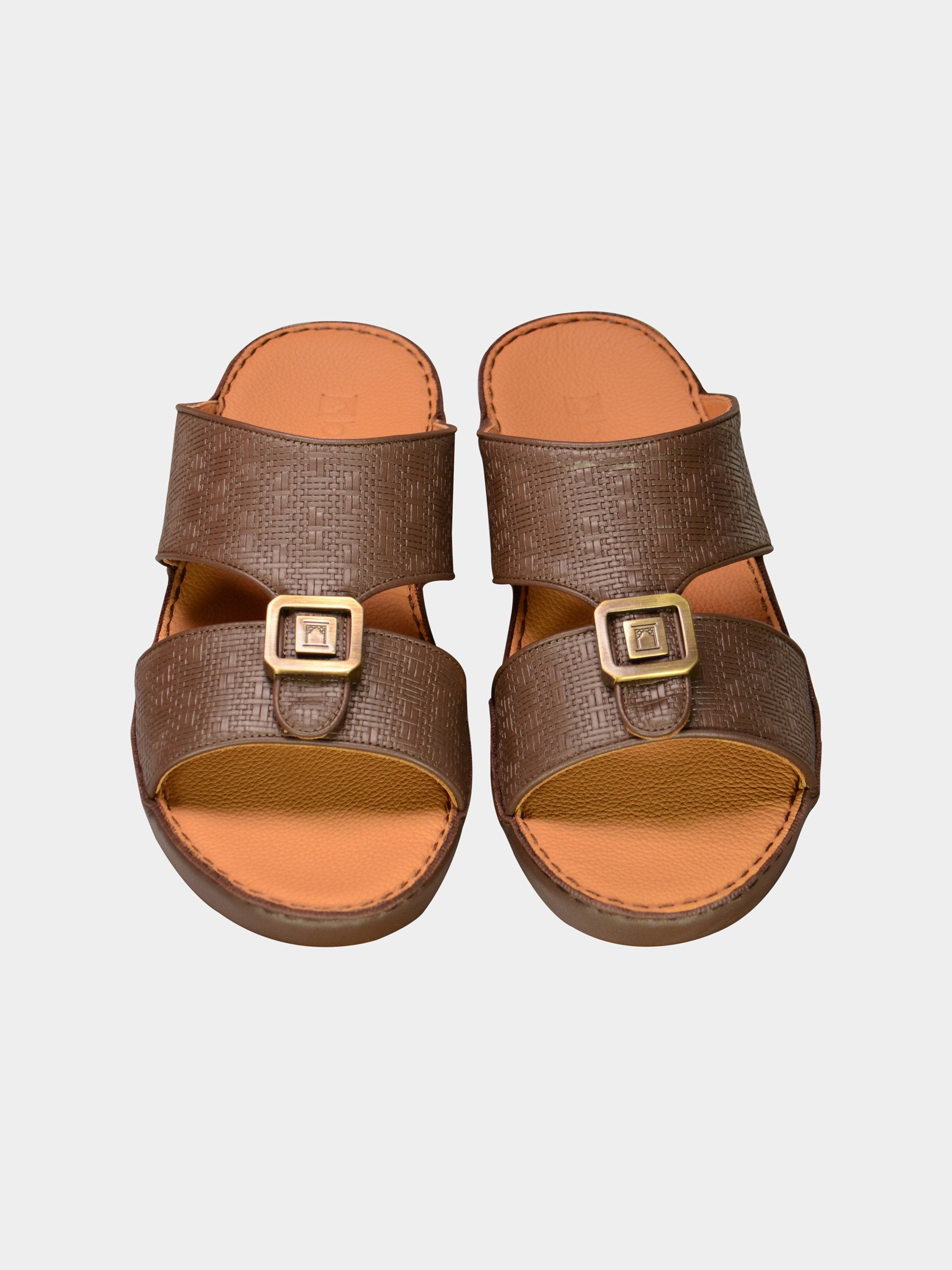 Barjeel Uno 000002 Textured Metal Detailed Arabic Sandals #color_Brown