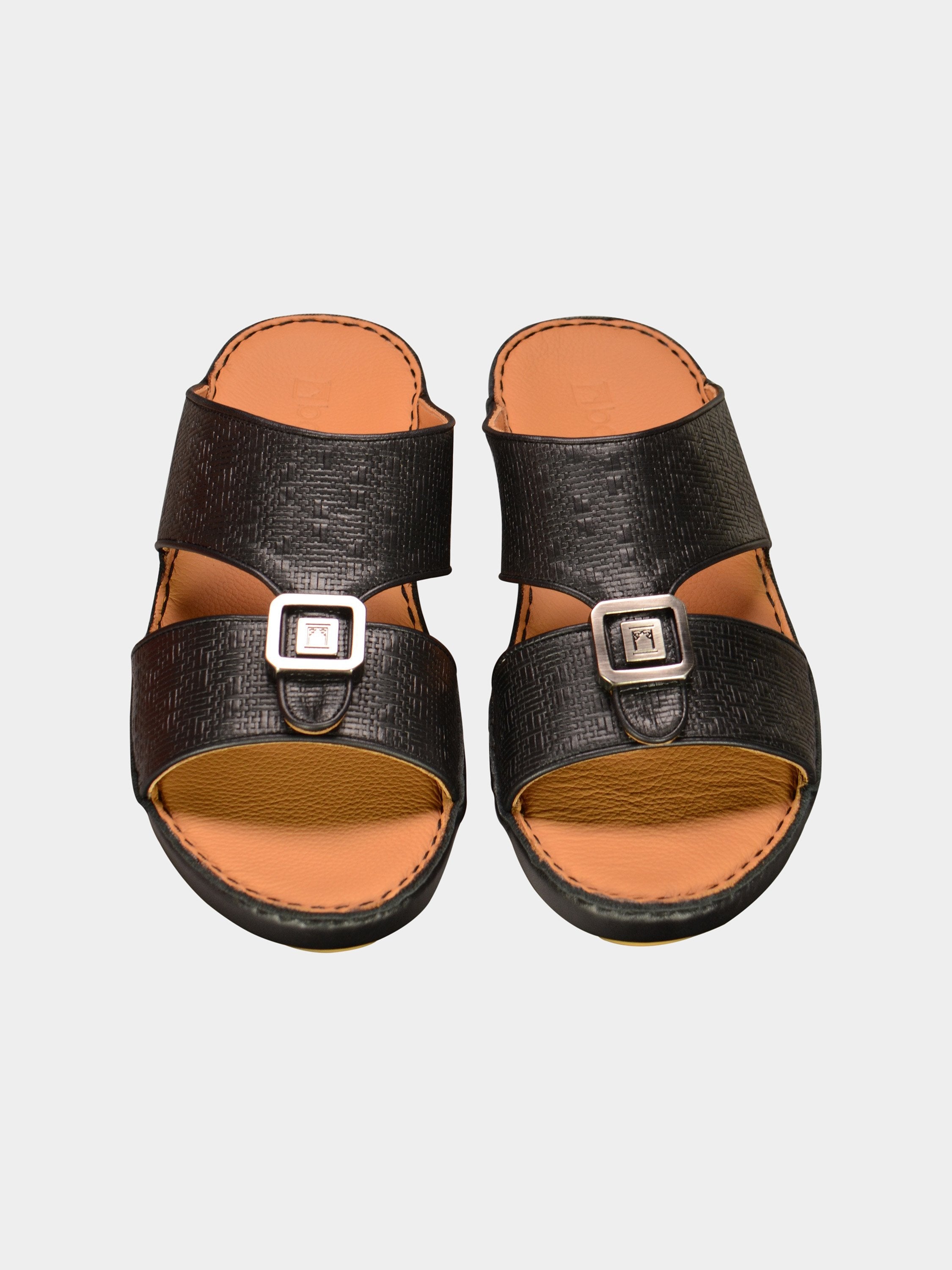 Barjeel Uno 000002 Textured Metal Detailed Arabic Sandals #color_Black