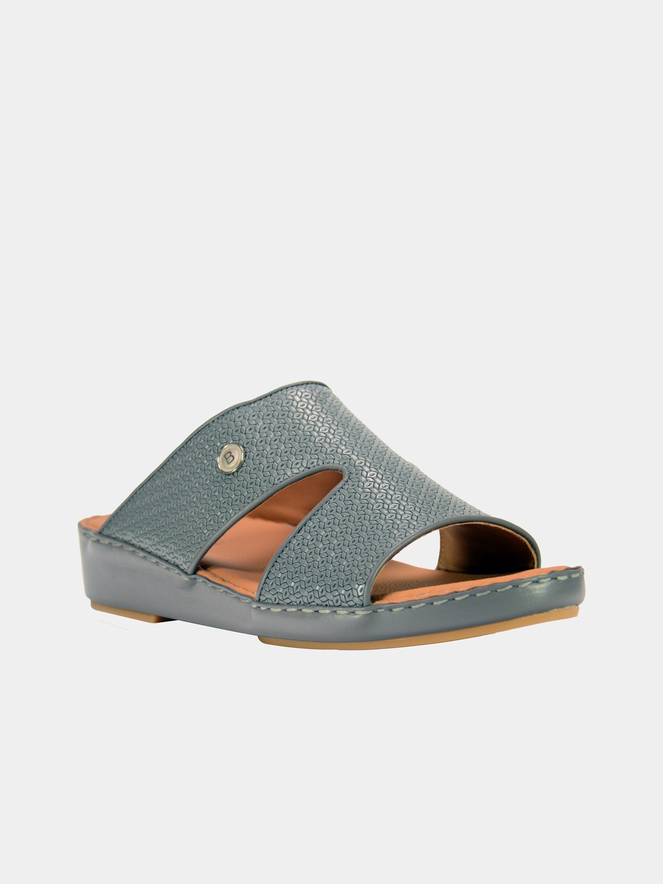 Barjeel Uno 001927 Textured Pattern Arabic Leather Sandals #color_Grey