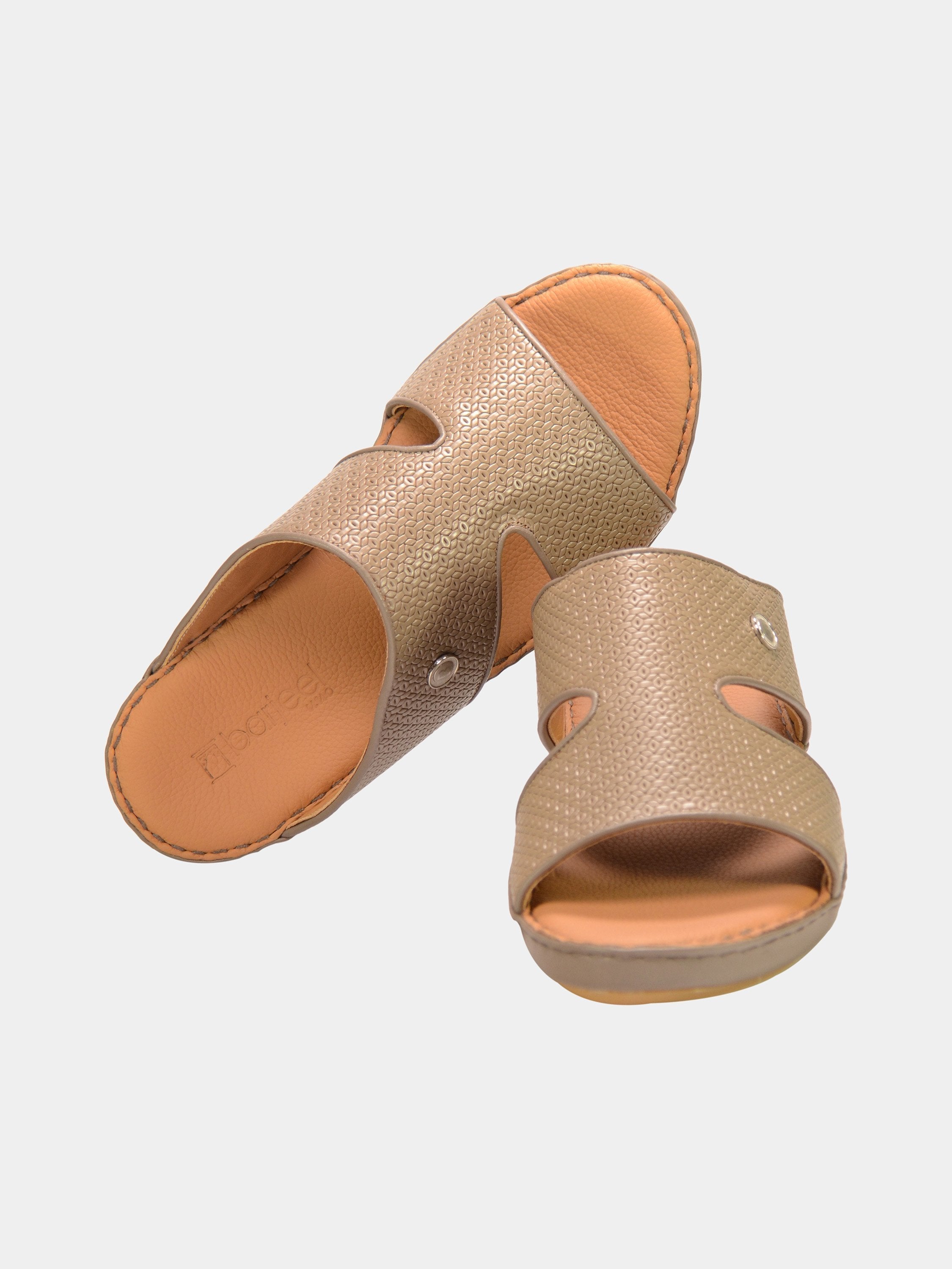Barjeel Uno 001927 Textured Pattern Arabic Leather Sandals #color_Taupe