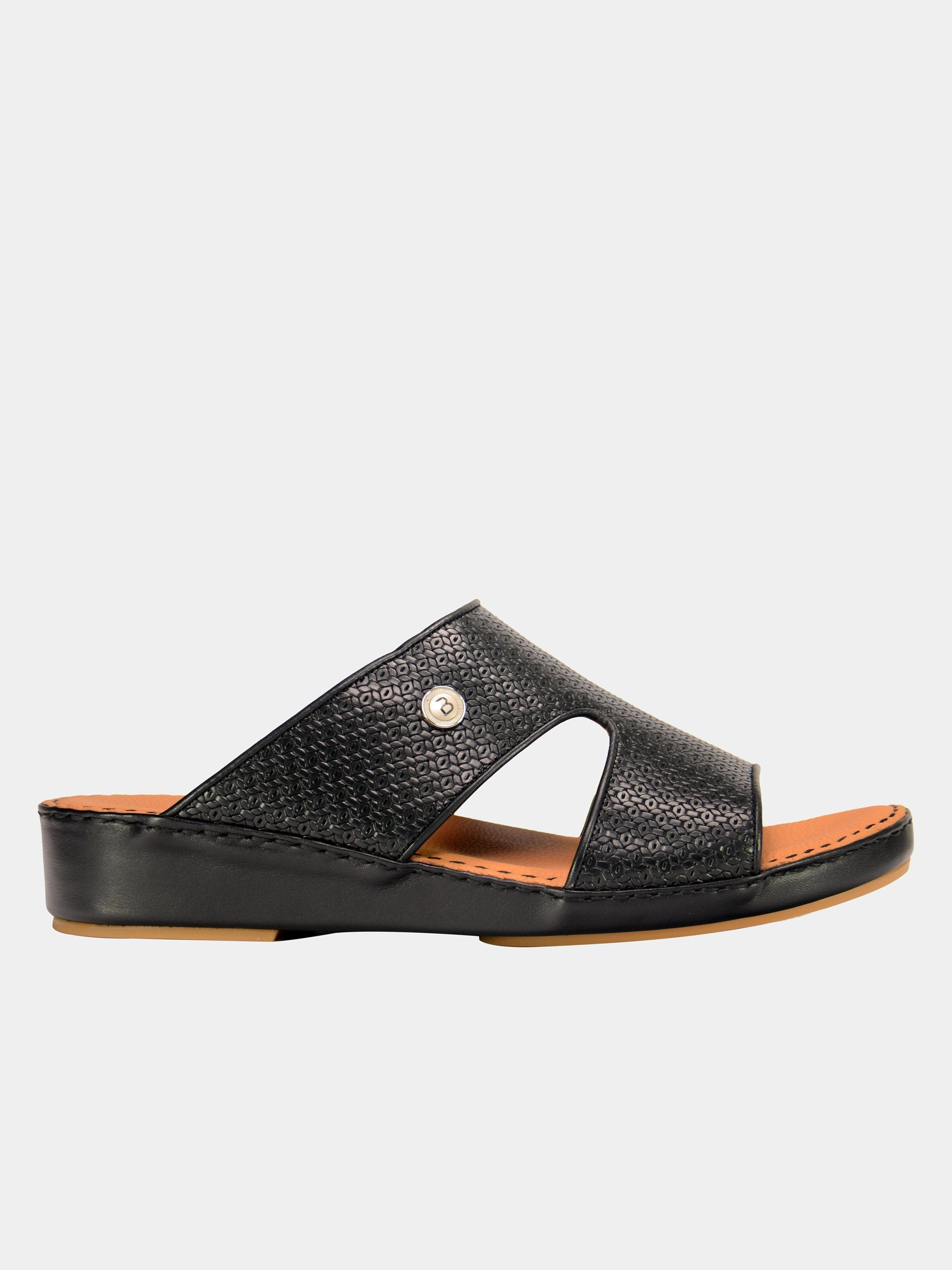 Barjeel Uno 001927 Textured Pattern Arabic Leather Sandals #color_Black
