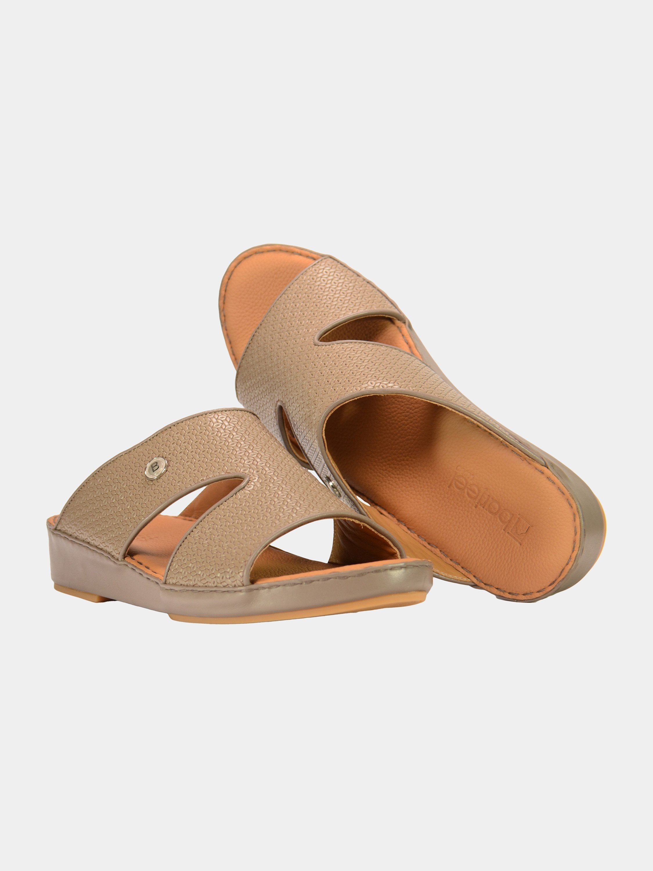 Barjeel Uno 001927 Textured Pattern Arabic Leather Sandals #color_Taupe