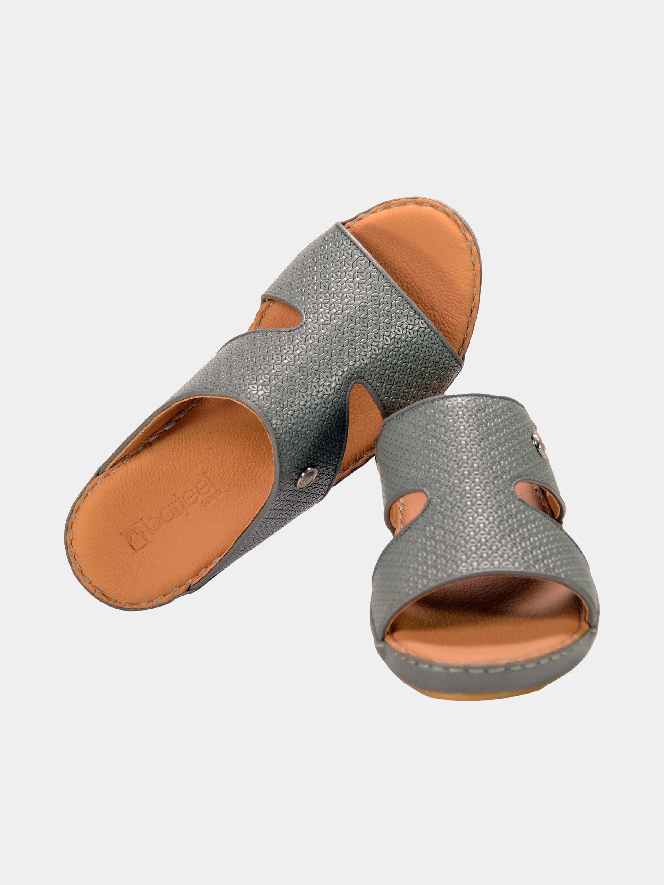 Barjeel Uno 001927 Textured Pattern Arabic Leather Sandals #color_Grey