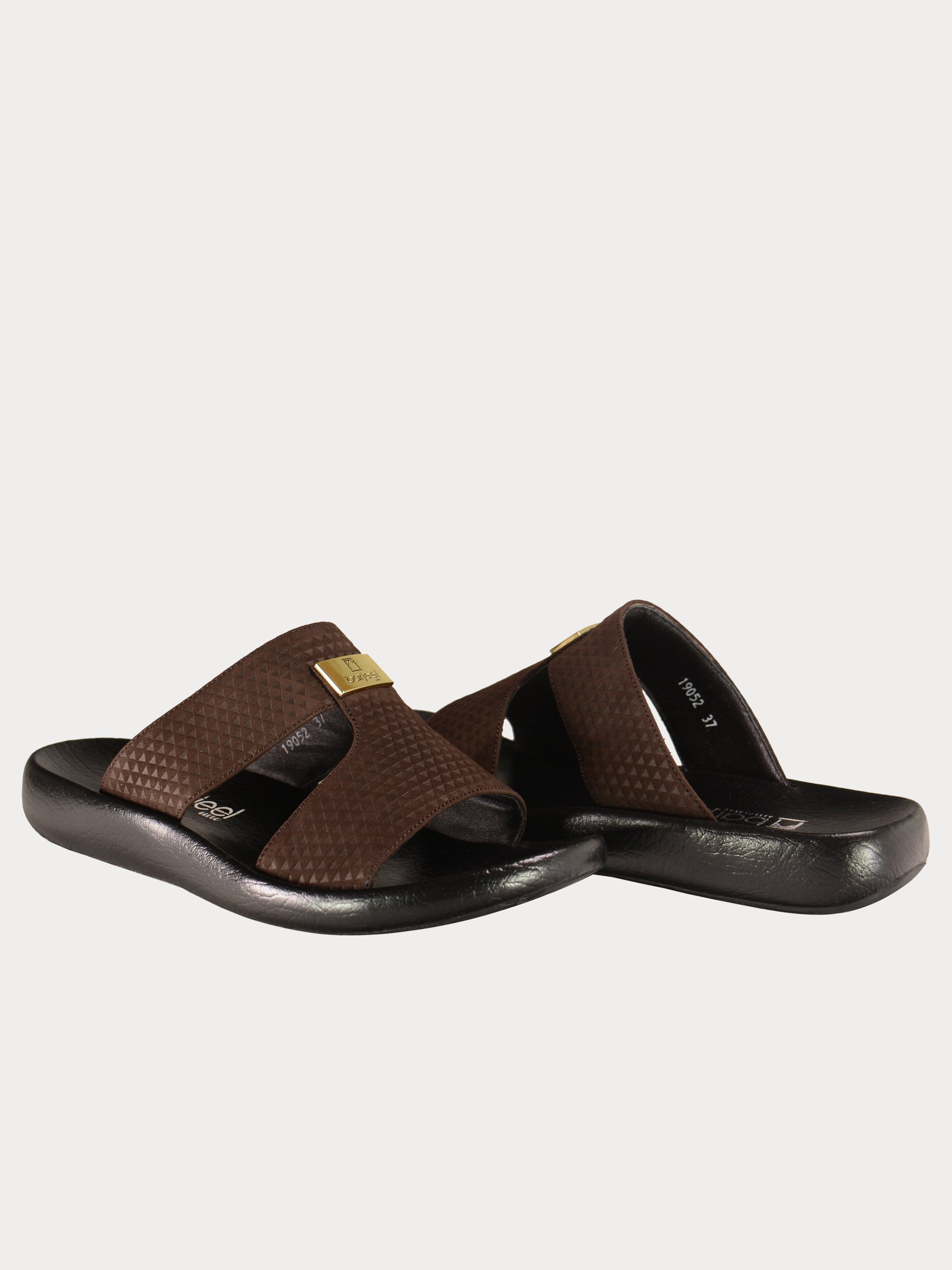 Barjeel Uno 0190520 Textured Suede Arabic Sandals #color_Brown