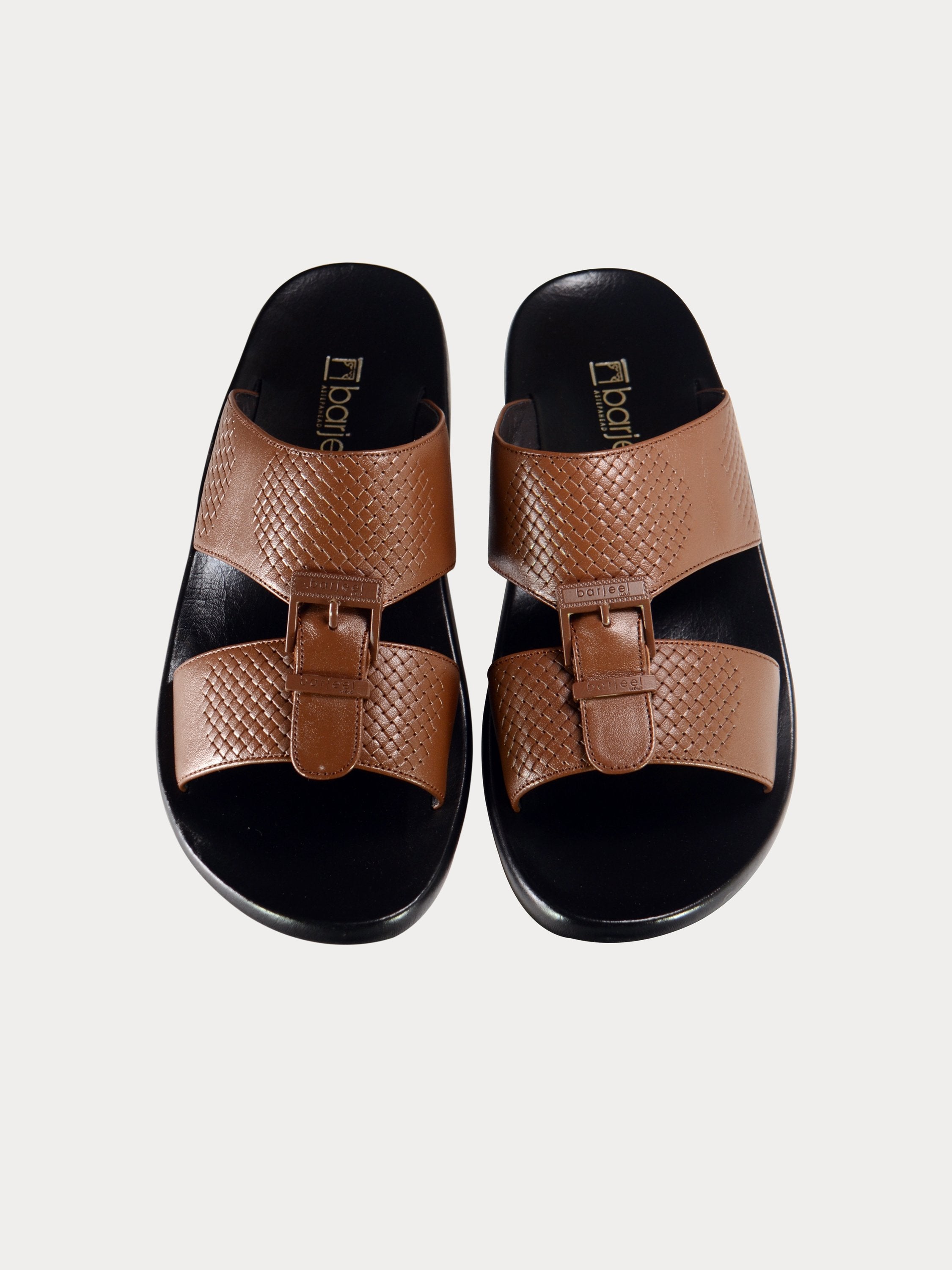 Barjeel Uno A197001 Weave Detailed Arabic Leather Sandals #color_Brown
