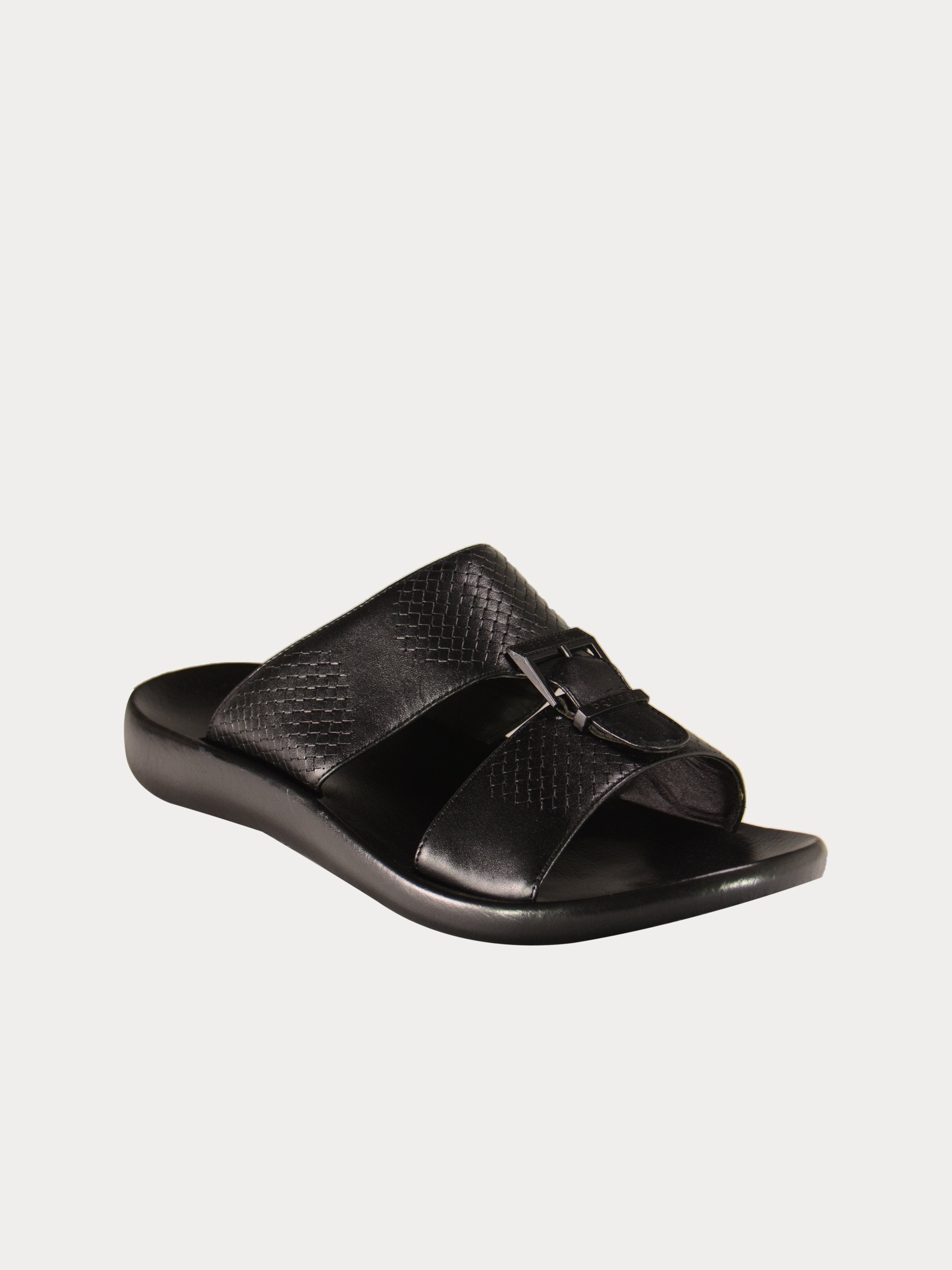 Barjeel Uno A197001 Weave Detailed Arabic Leather Sandals #color_Black