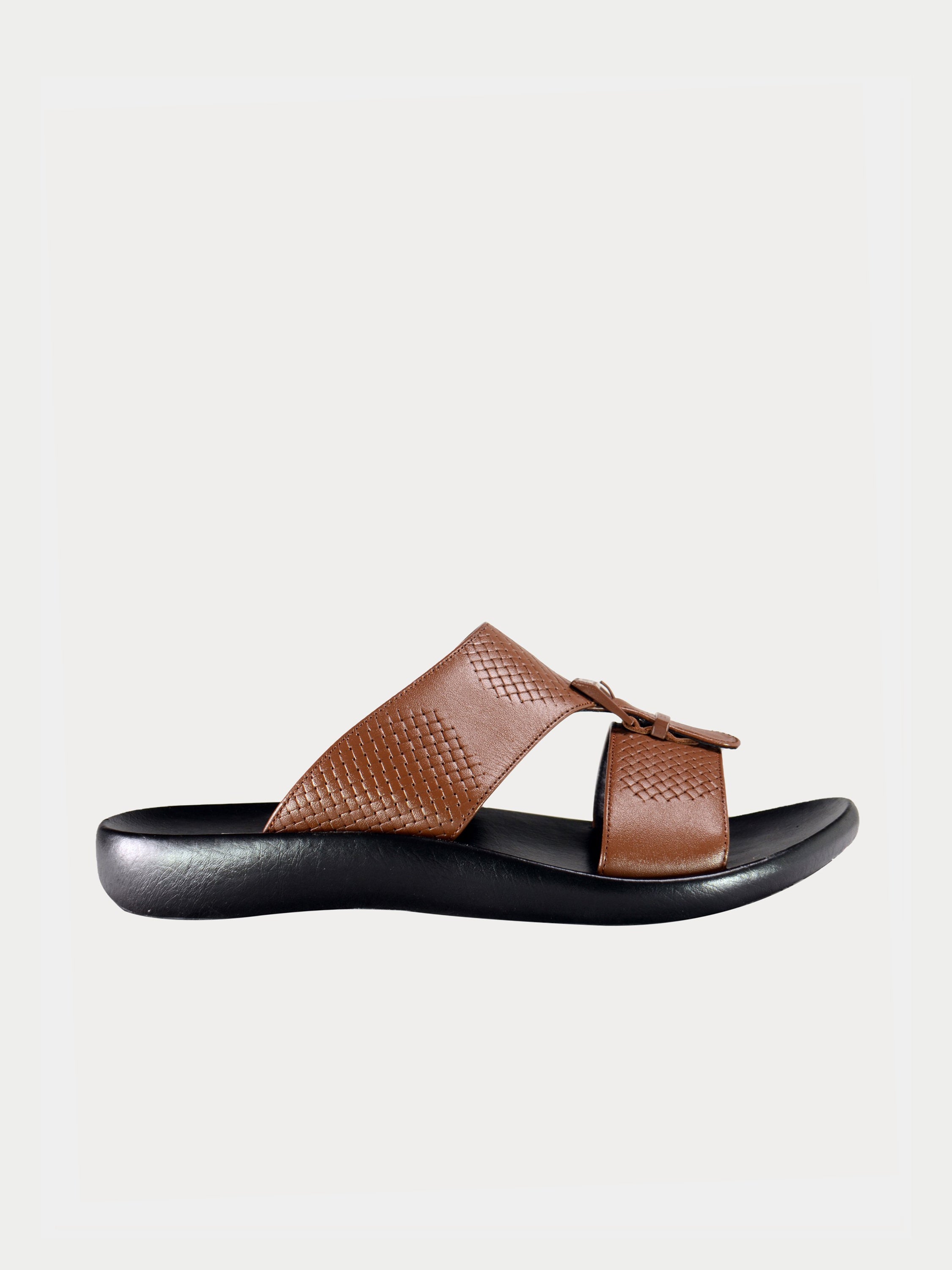 Barjeel Uno A197001 Weave Detailed Arabic Leather Sandals #color_Brown