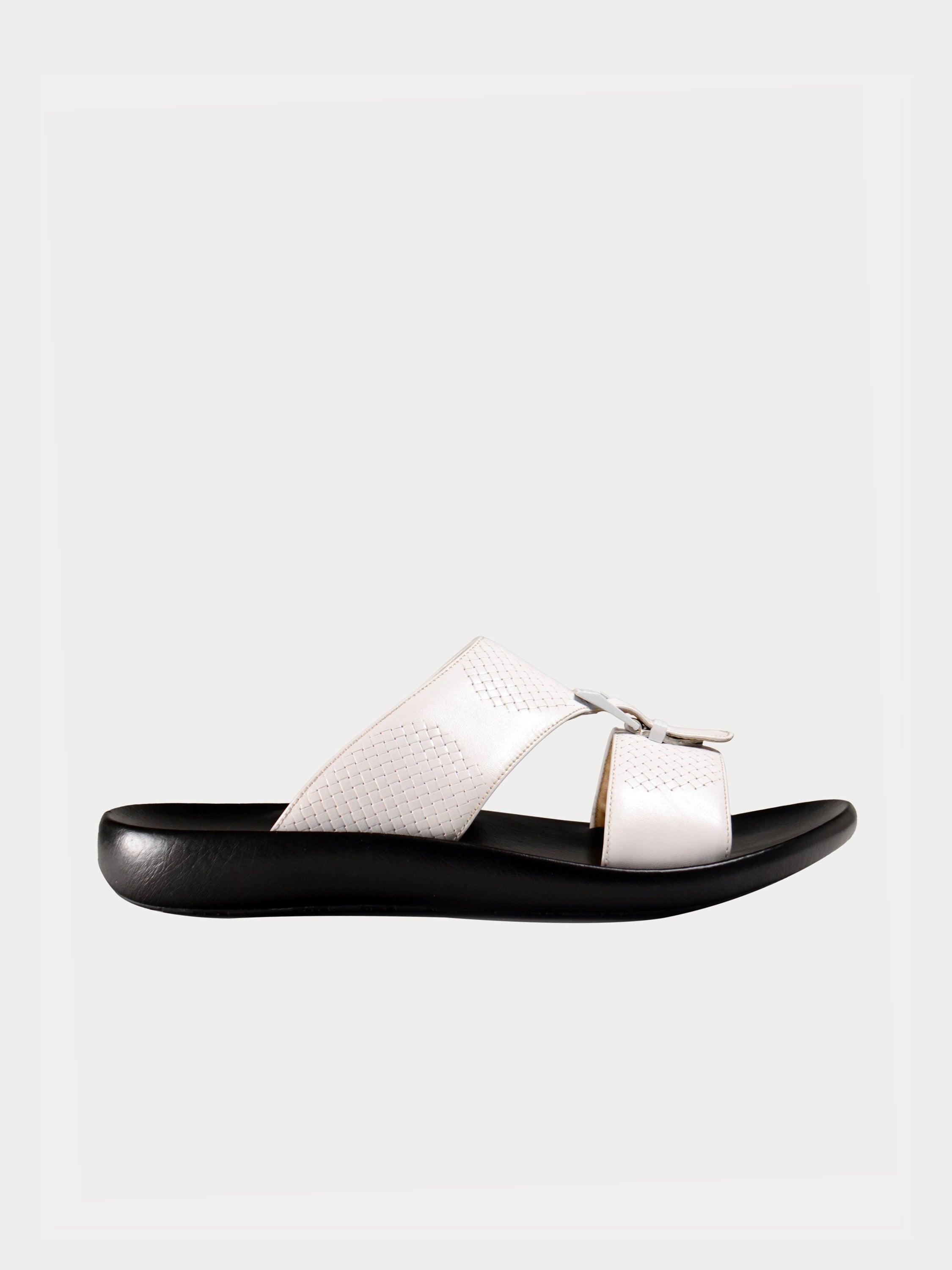 Barjeel Uno A197001 Weave Detailed Arabic Leather Sandals #color_White