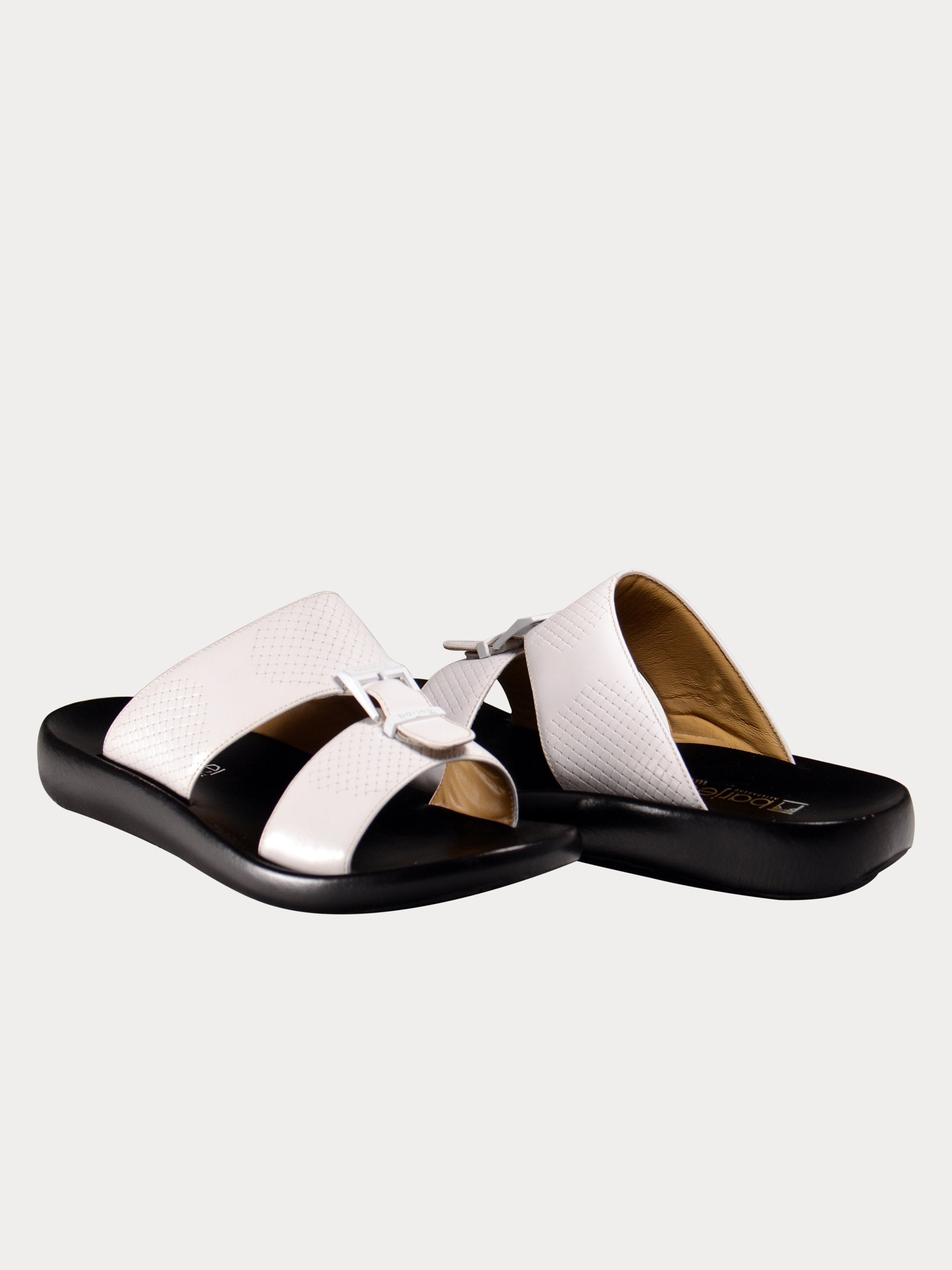 Barjeel Uno A197001 Weave Detailed Arabic Leather Sandals #color_White