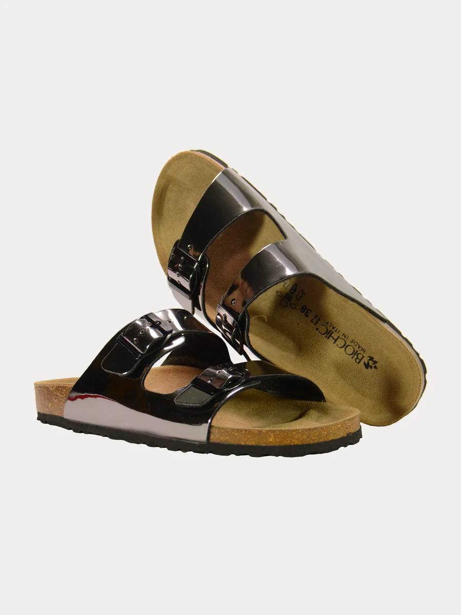 Biochic Glossy Flat Sandals #color_Grey