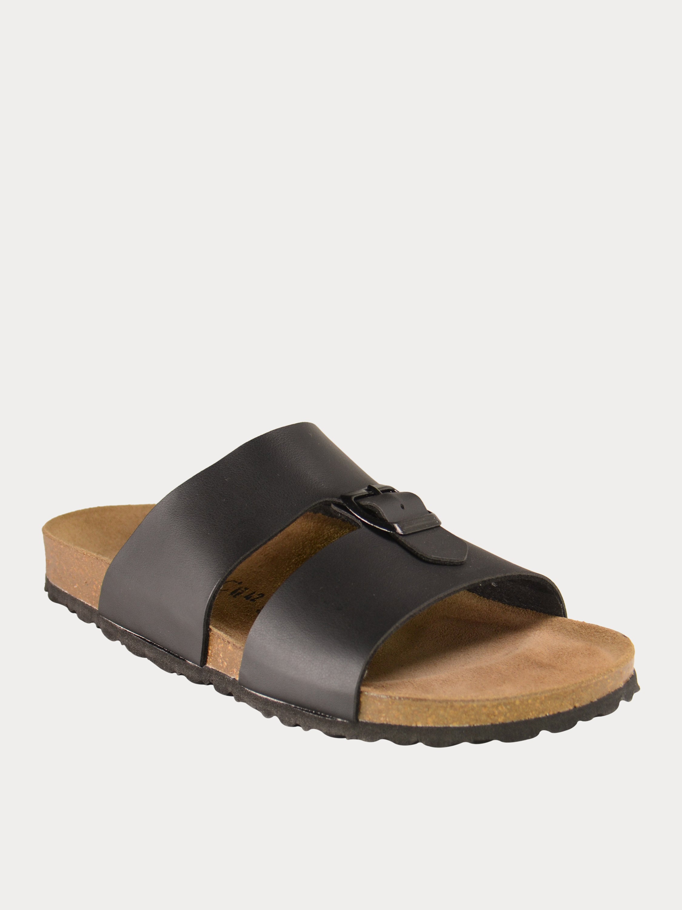 Biochic Men Flat Sandals in Leather #color_Black
