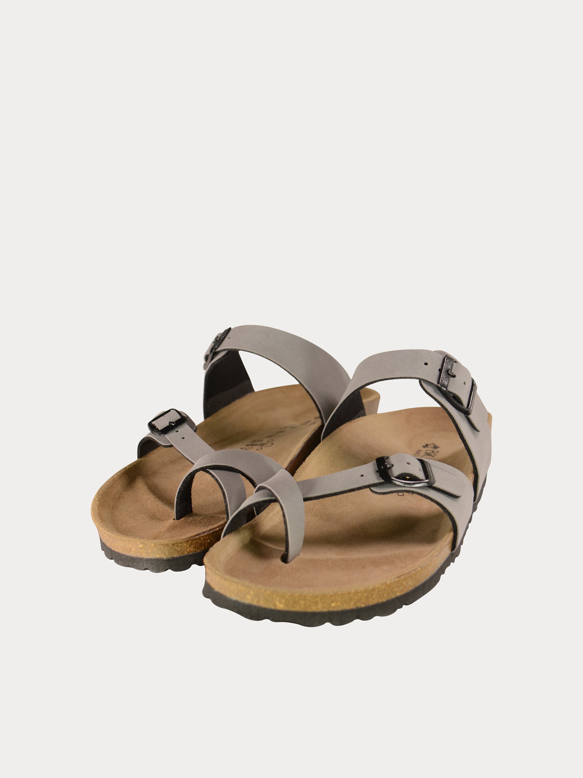 Biochic Men Microfibre Side Buckle Adjustable Flat Sandals #color_Grey