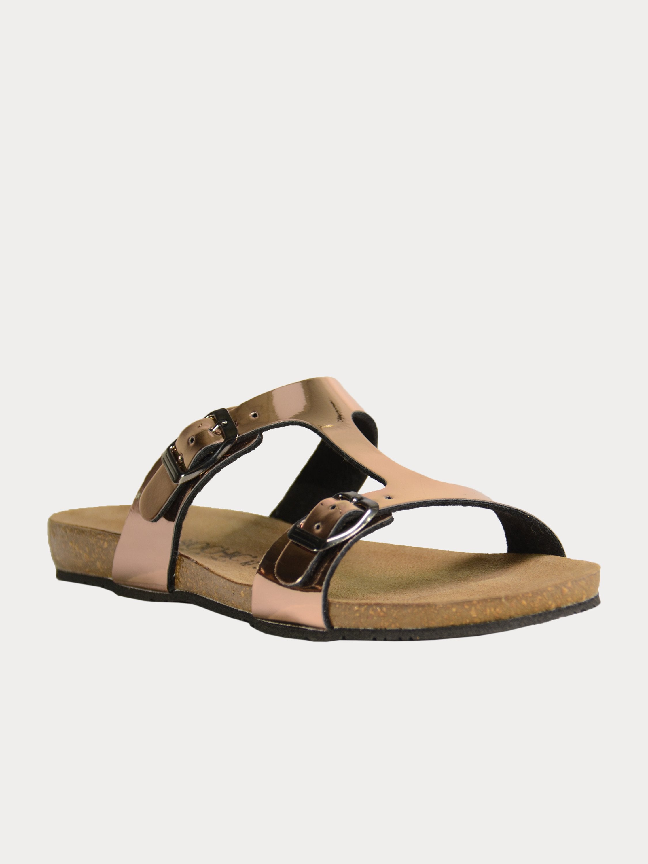 Biochic Women Dual Strap Metallic Flat Sandals #color_Gold