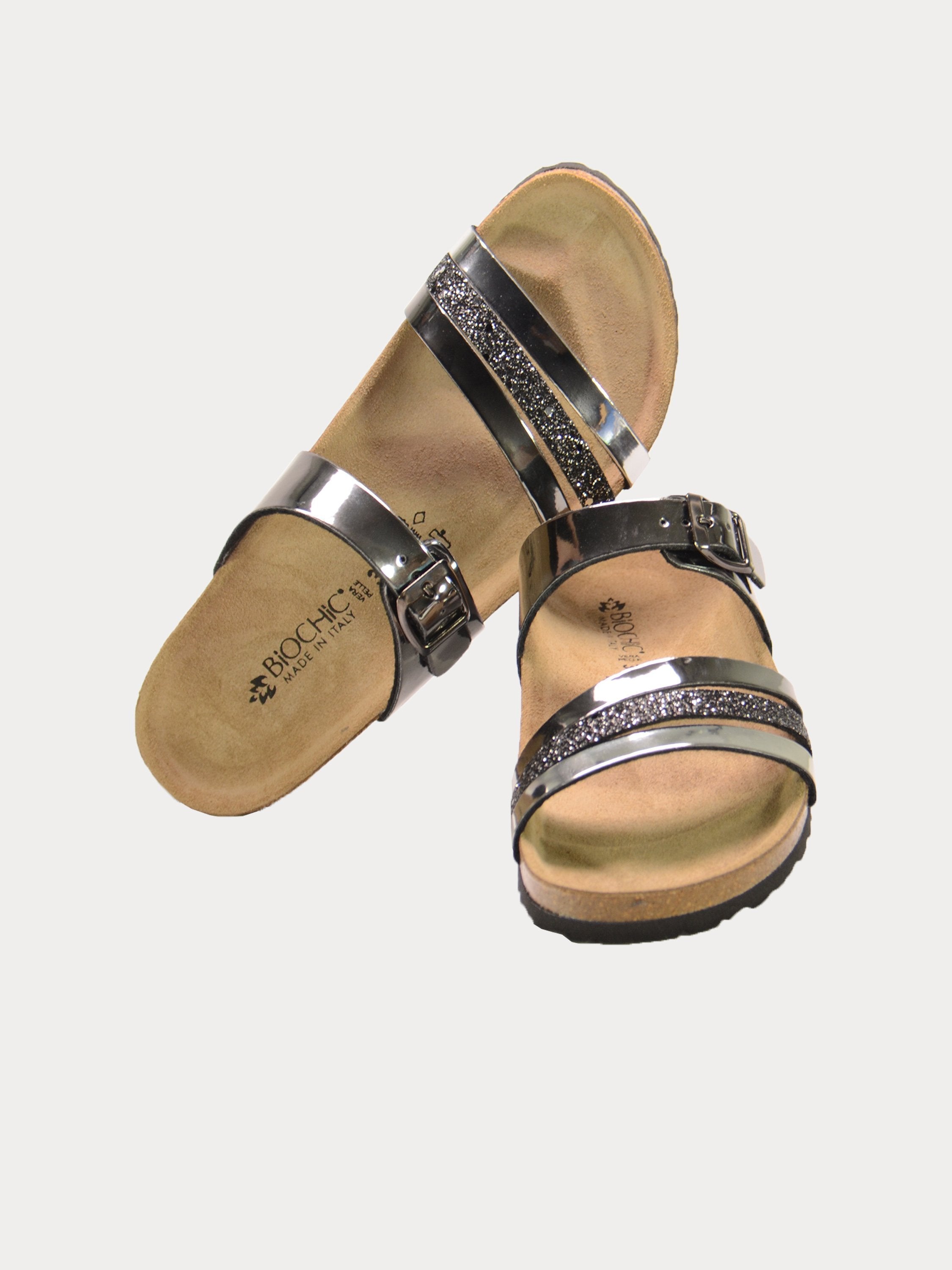 Biochic Women Multi Strap Patent Finish Sandals #color_Grey
