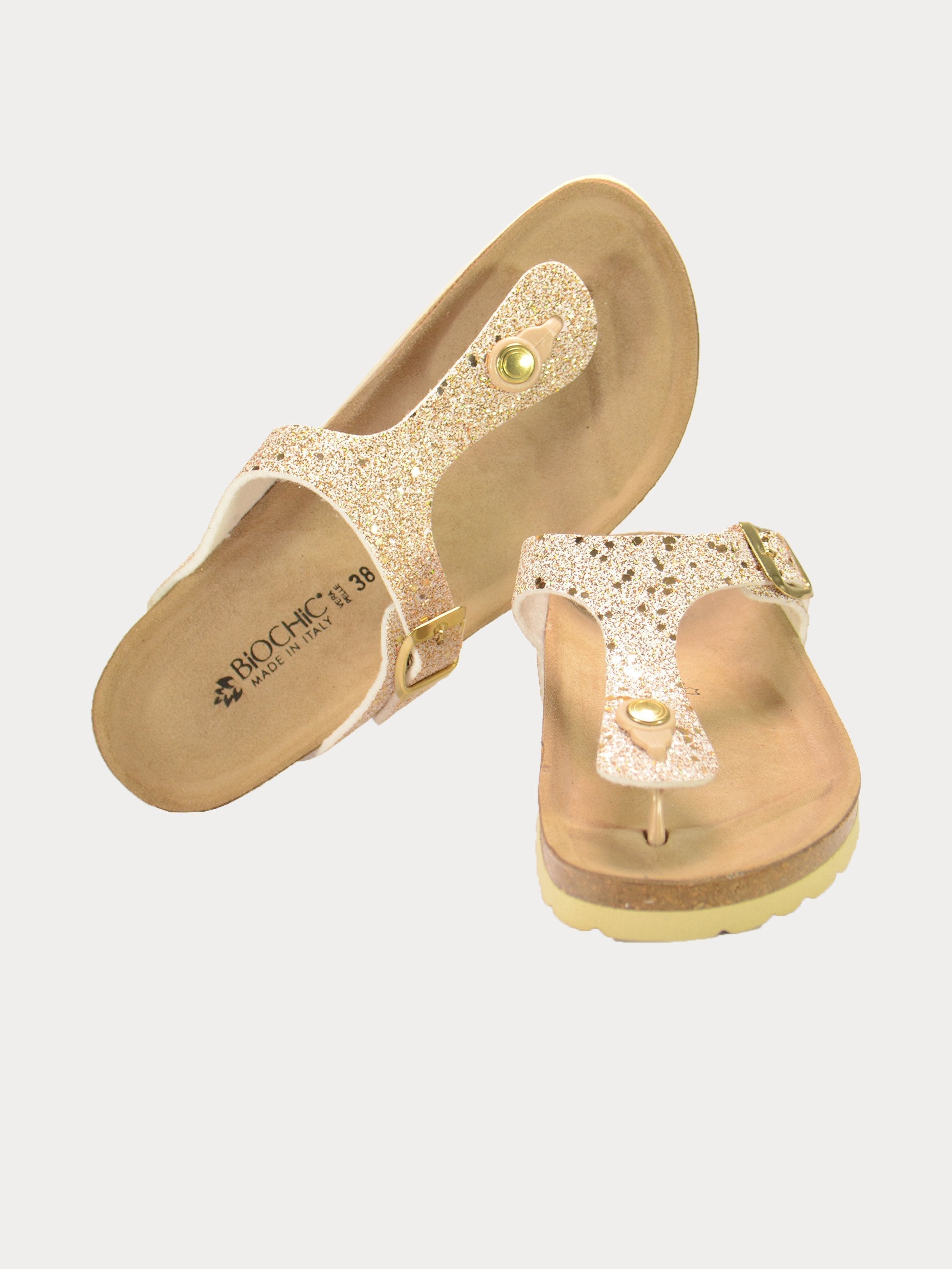 Biochic Women Shimmery Flat Sandals #color_Gold