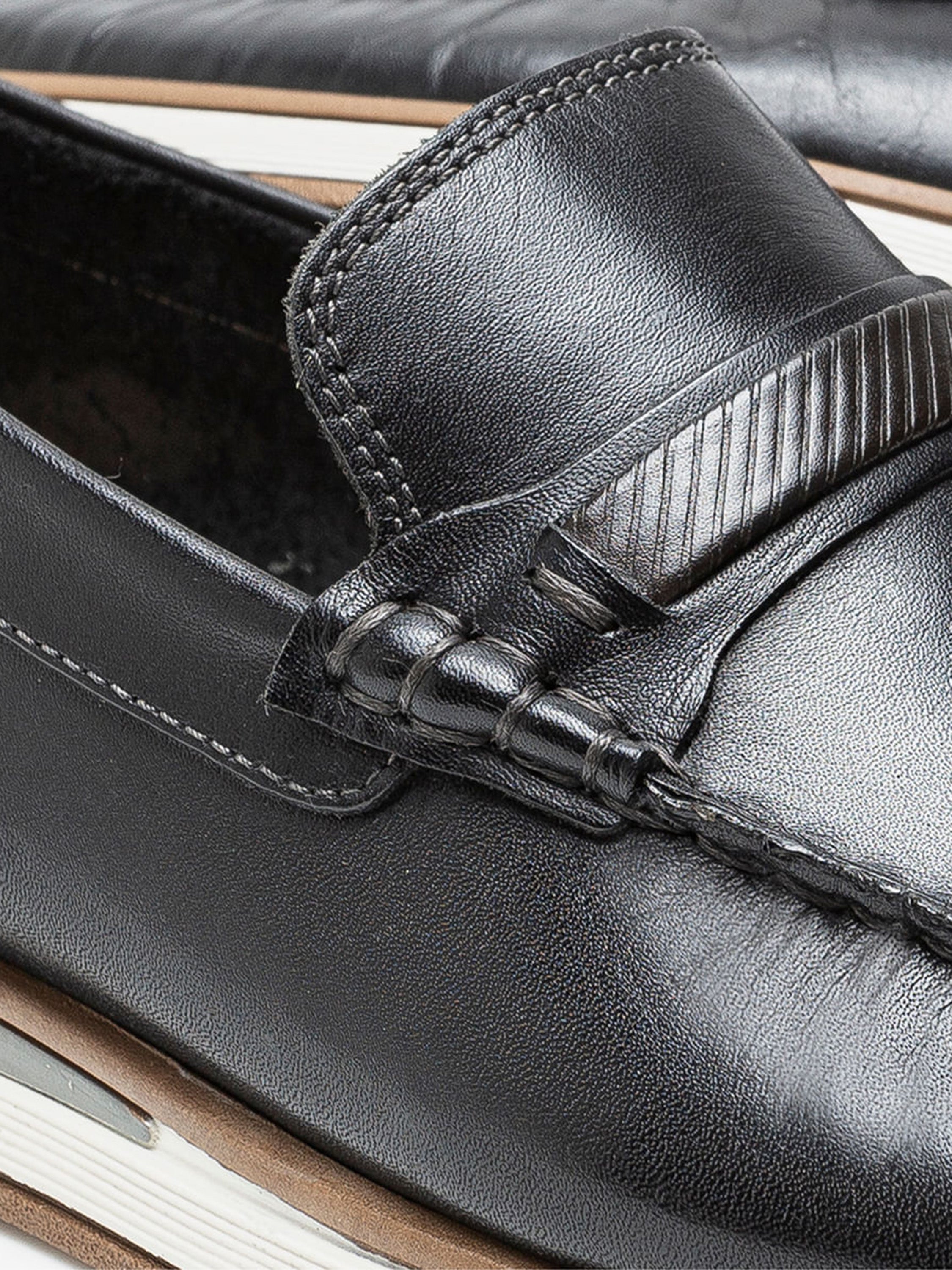 Democrata Men's Denim Flow Moccasin Loafer Shoes #color_Black