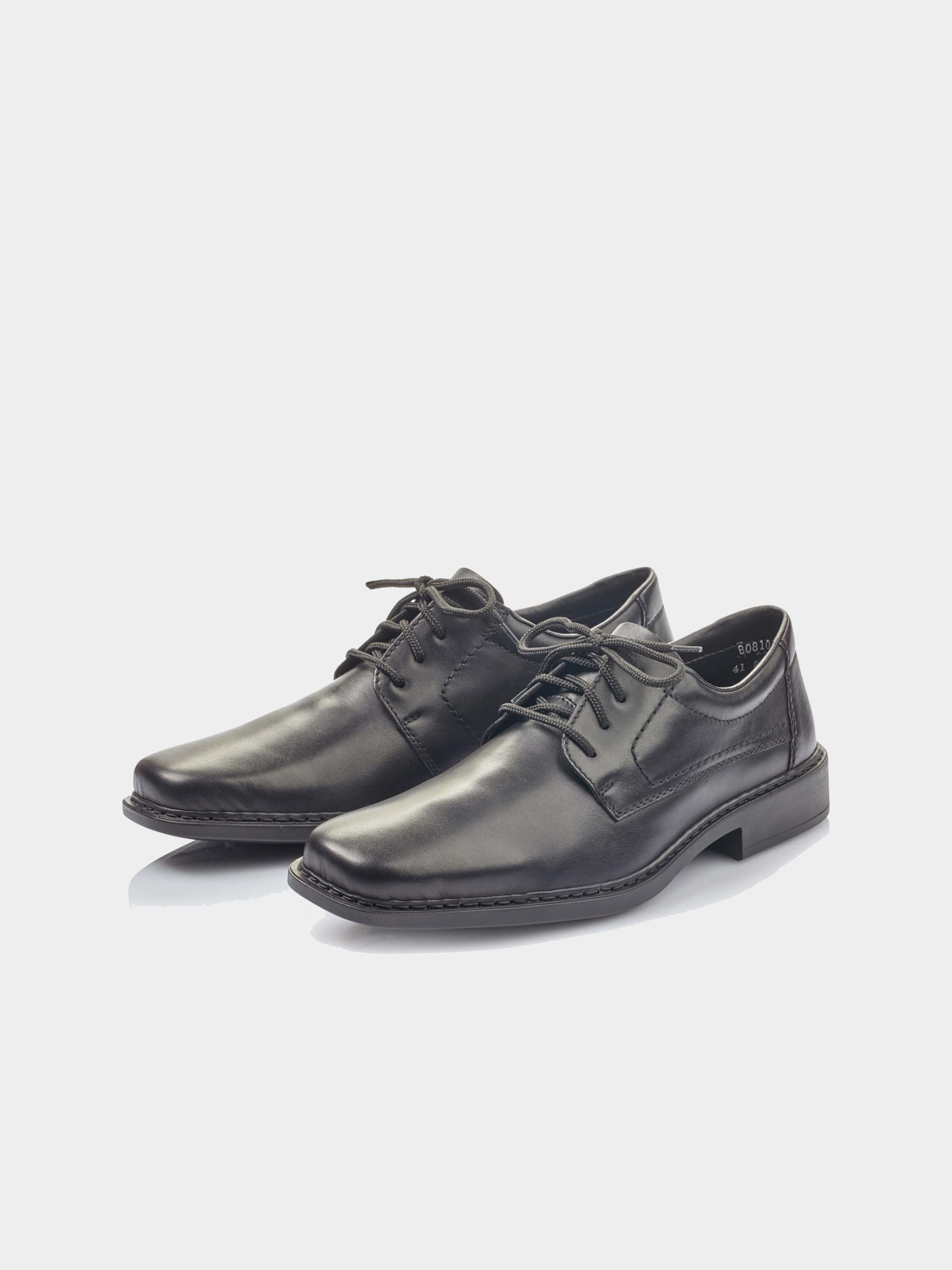 Rieker B0810-00 Men's Square Toe Formal Leather Shoes #color_Black