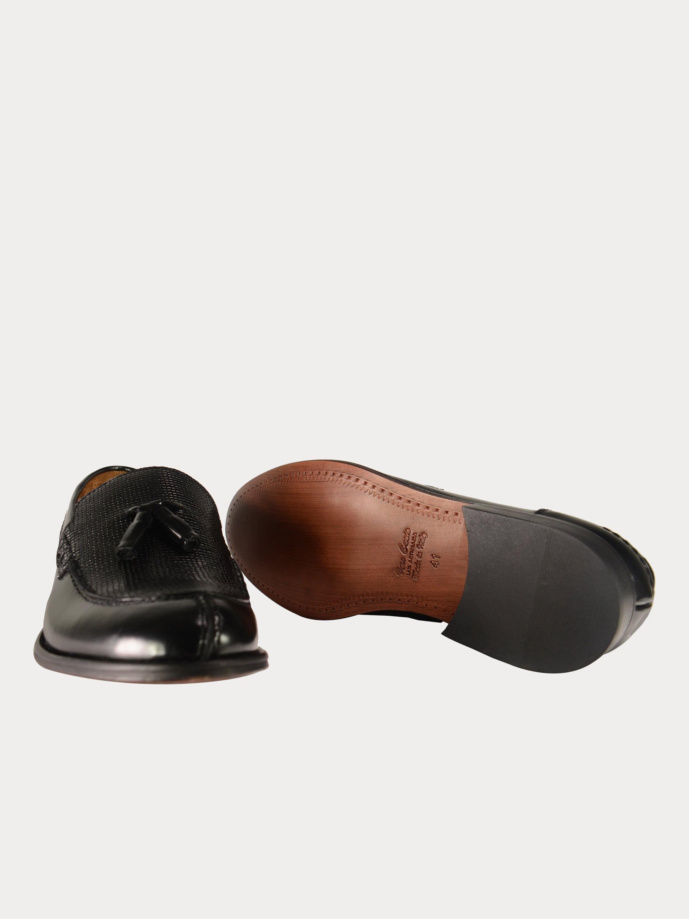 Franzini Men Formal Slip On Leather Shoes #color_Black