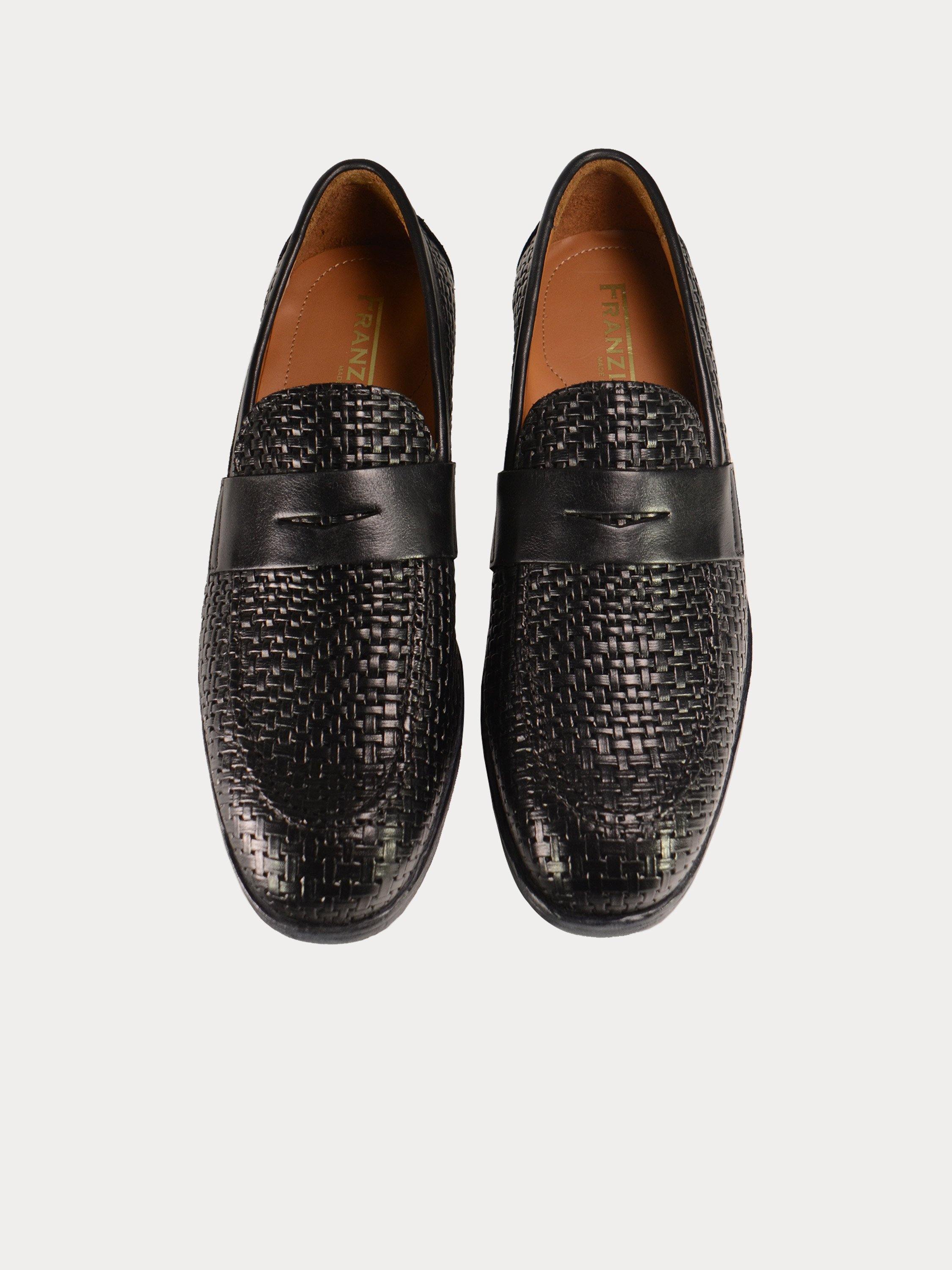 Franzini Men Weave Detailed Formal Leather Shoes #color_Black