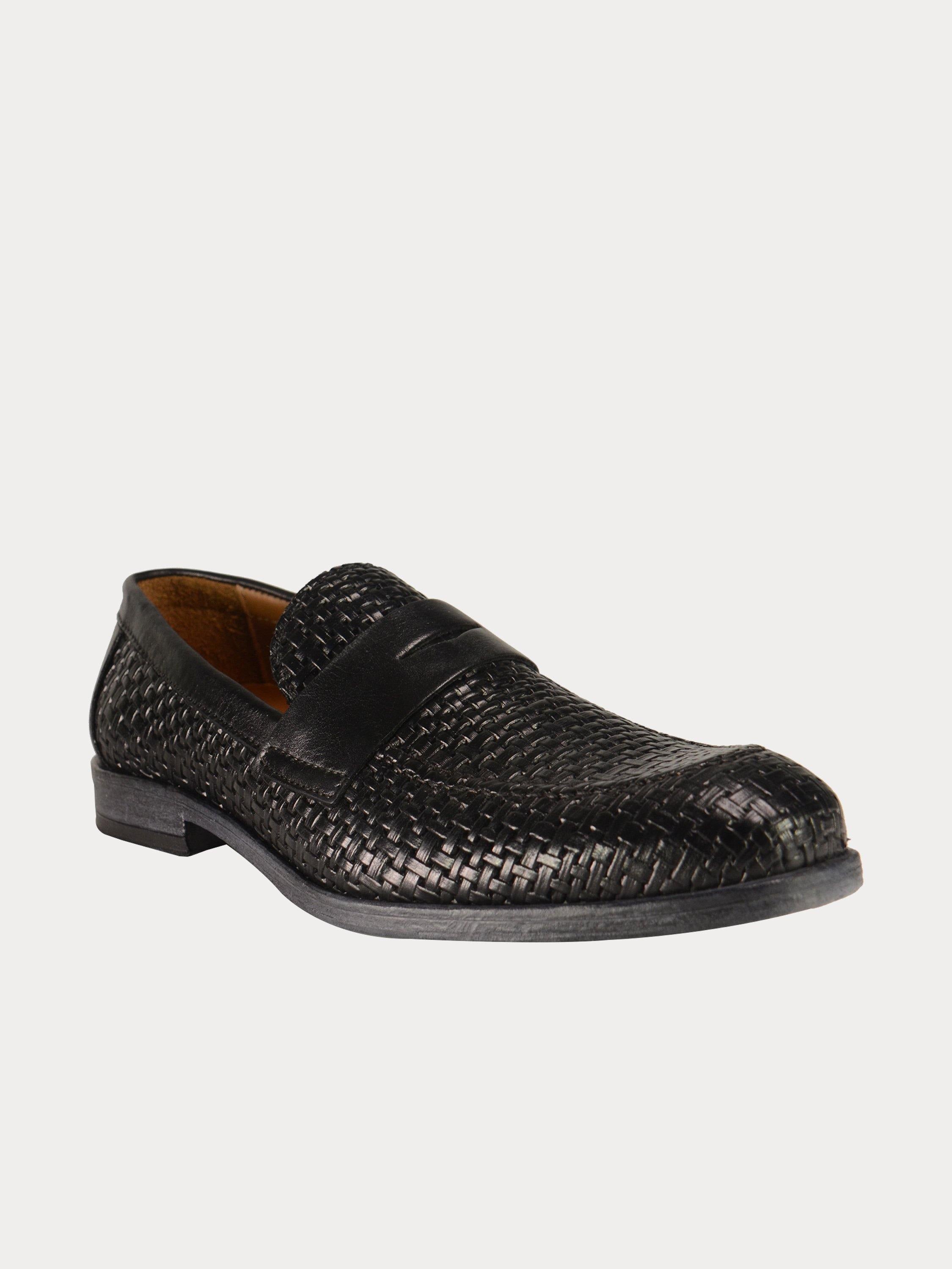 Franzini Men Weave Detailed Formal Leather Shoes #color_Black