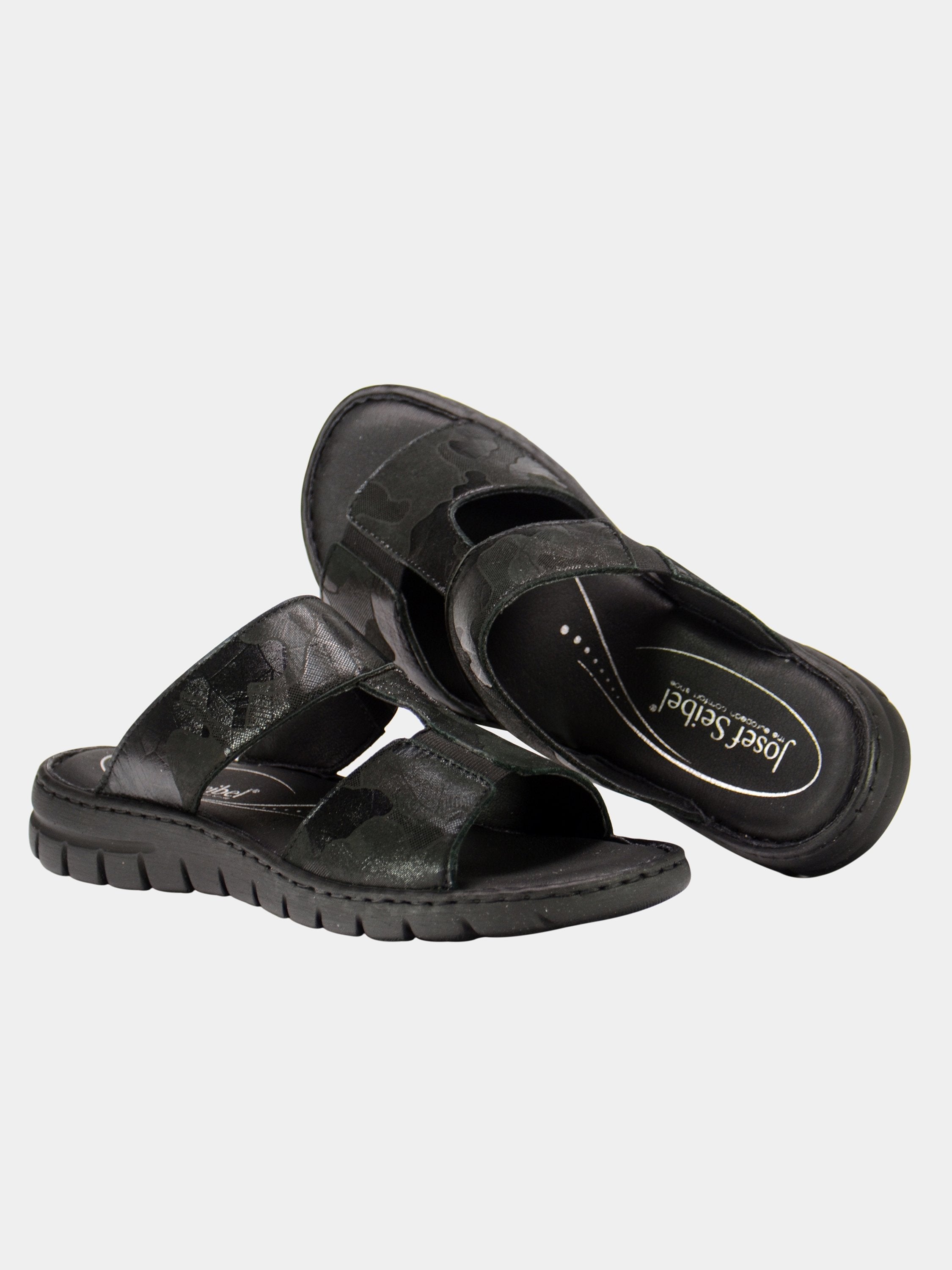 Josef Seibel Cammo Print Slider Sandals #color_Black