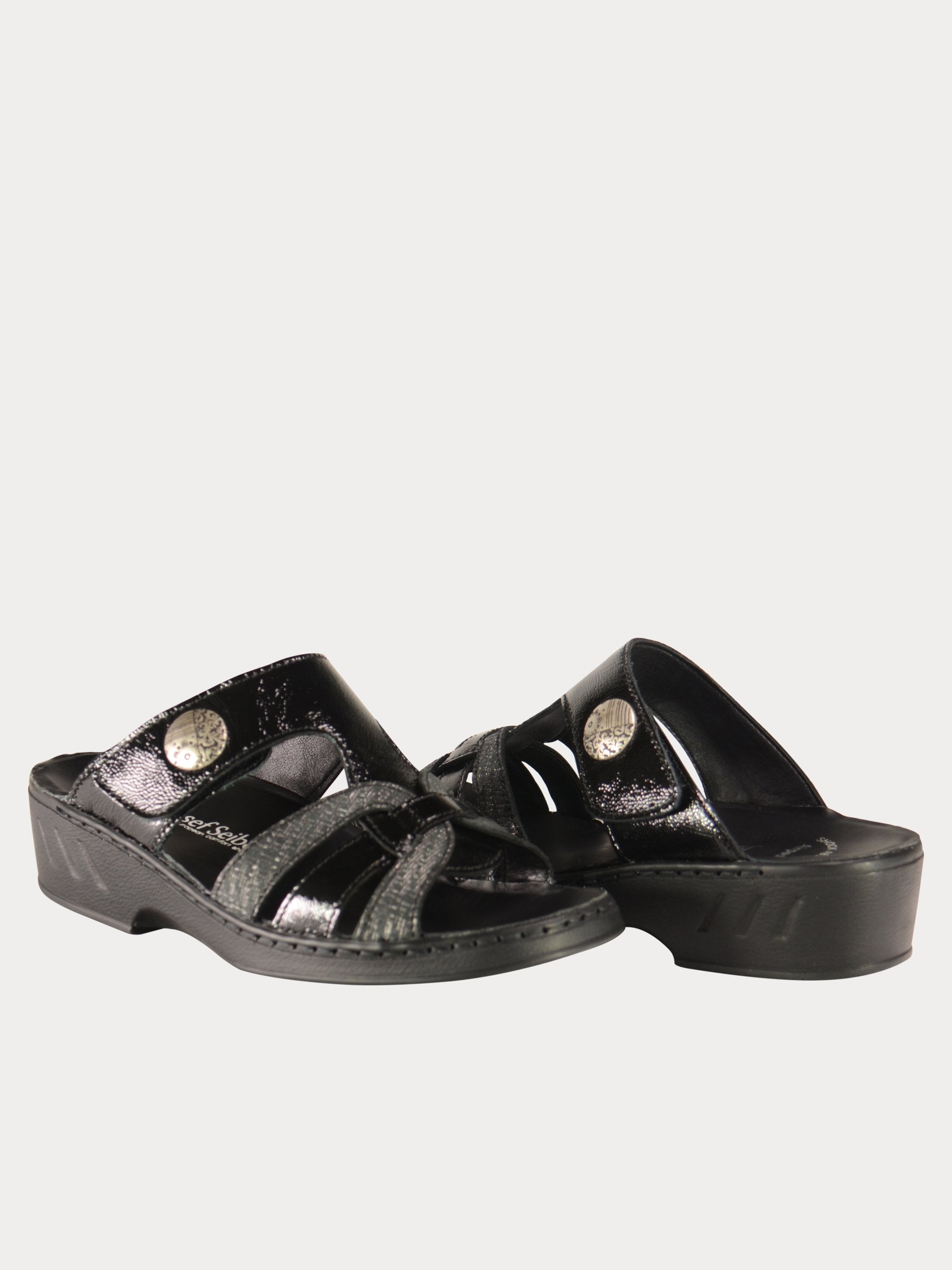Josef Seibel Side Strap Round Buckle Sandals #color_Black