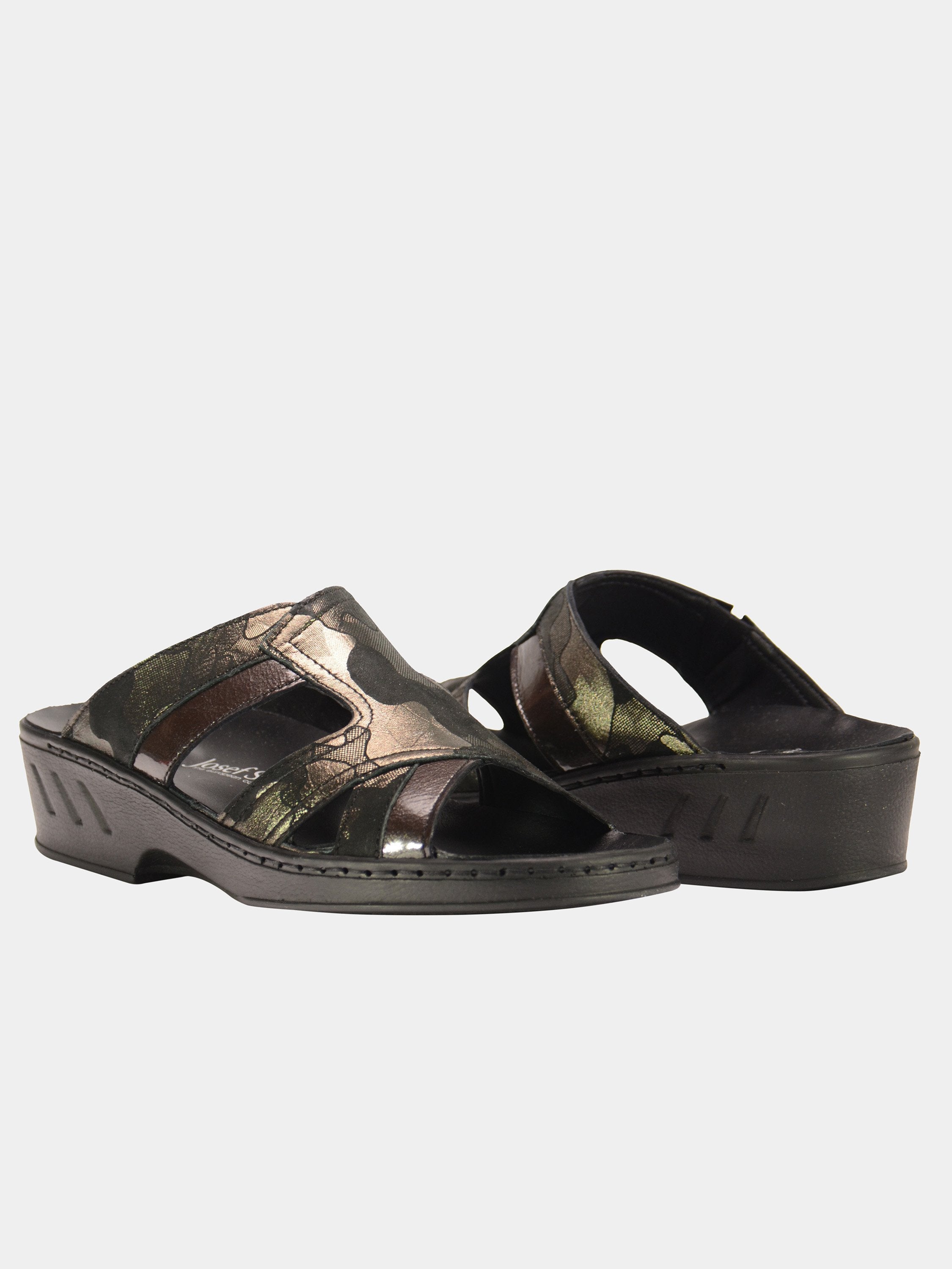 Josef Seibel Women Cammo Print Slider Leather Sandals #color_Brown