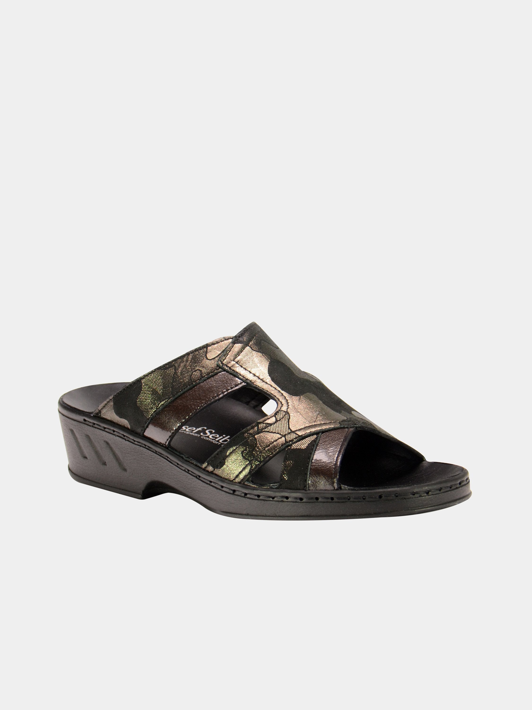 Josef Seibel Women Cammo Print Slider Leather Sandals #color_Brown