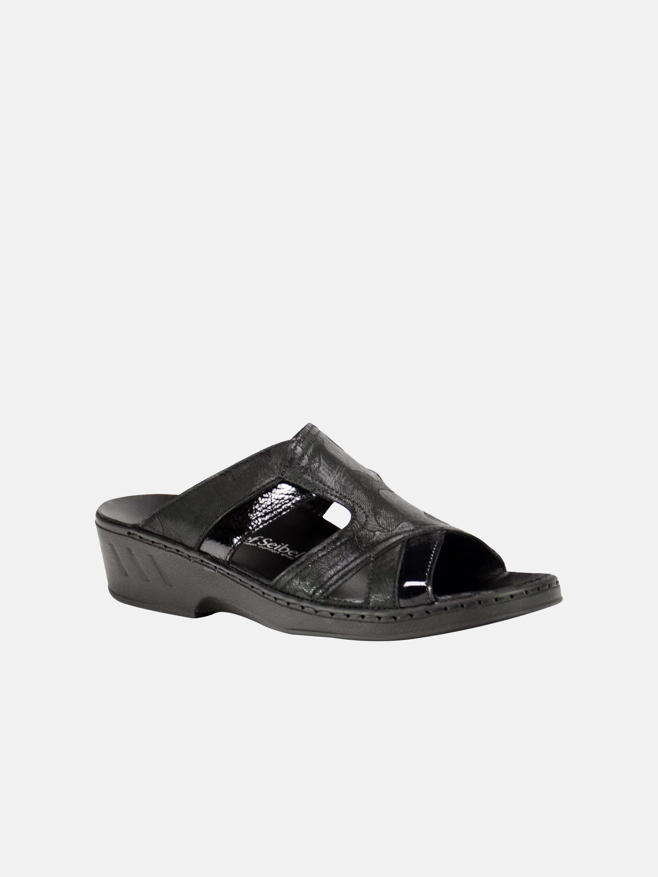 Josef Seibel Women Cammo Print Slider Leather Sandals #color_Black