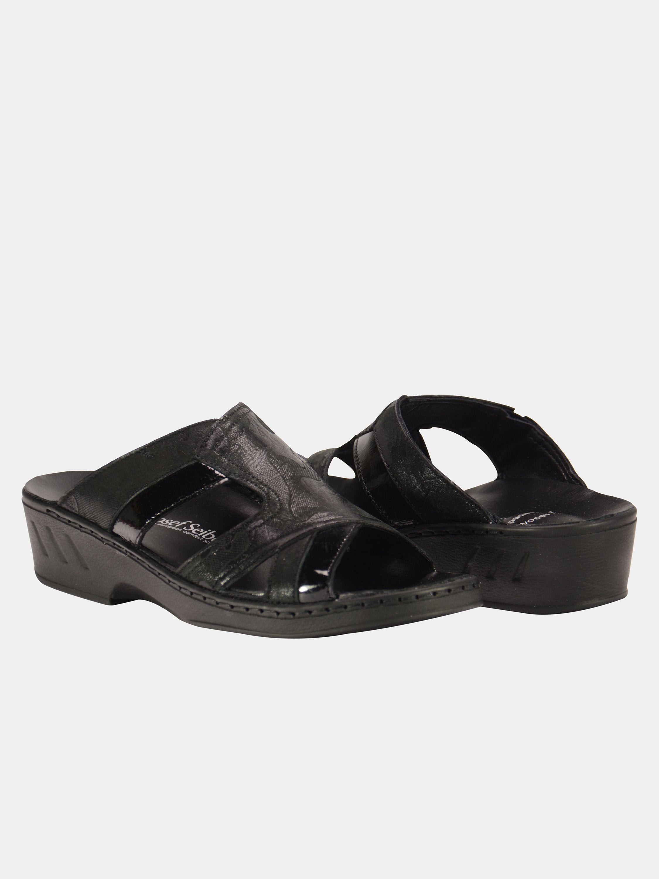 Josef Seibel Women Cammo Print Slider Leather Sandals #color_Black