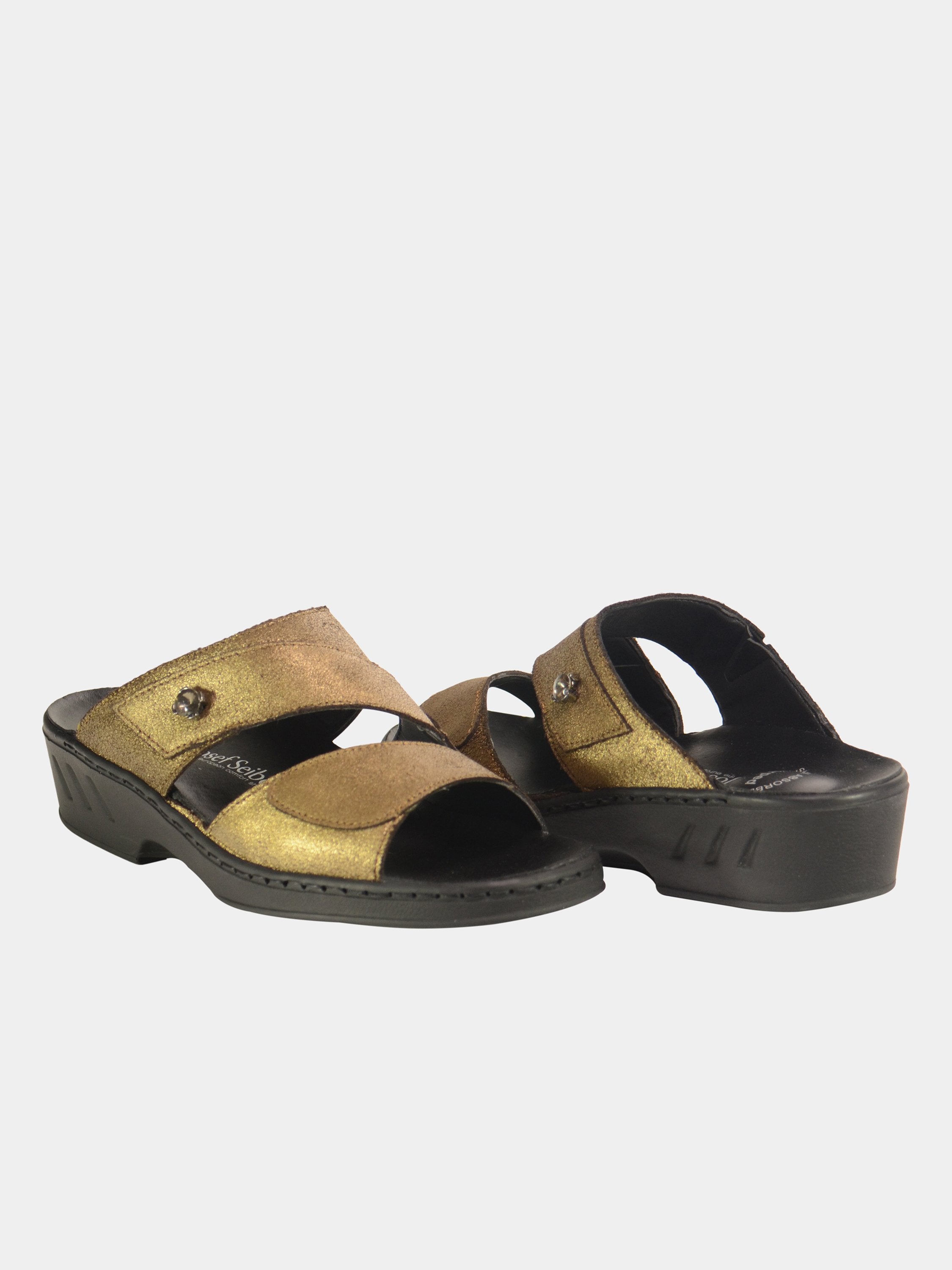 Josef Seibel Women Double Strap Slider Leather Sandals #color_Gold