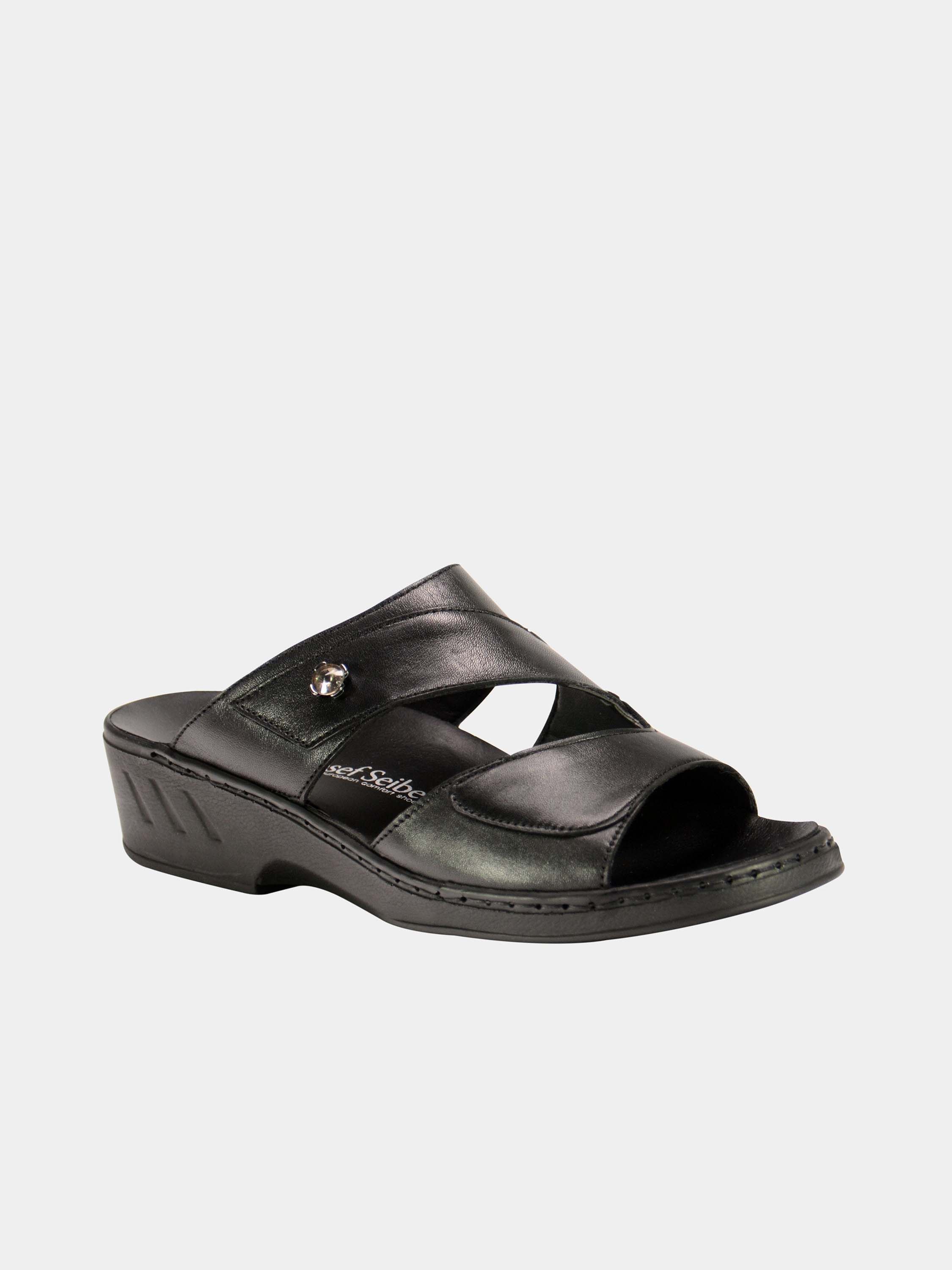 Josef Seibel Women Double Strap Slider Leather Sandals #color_Black