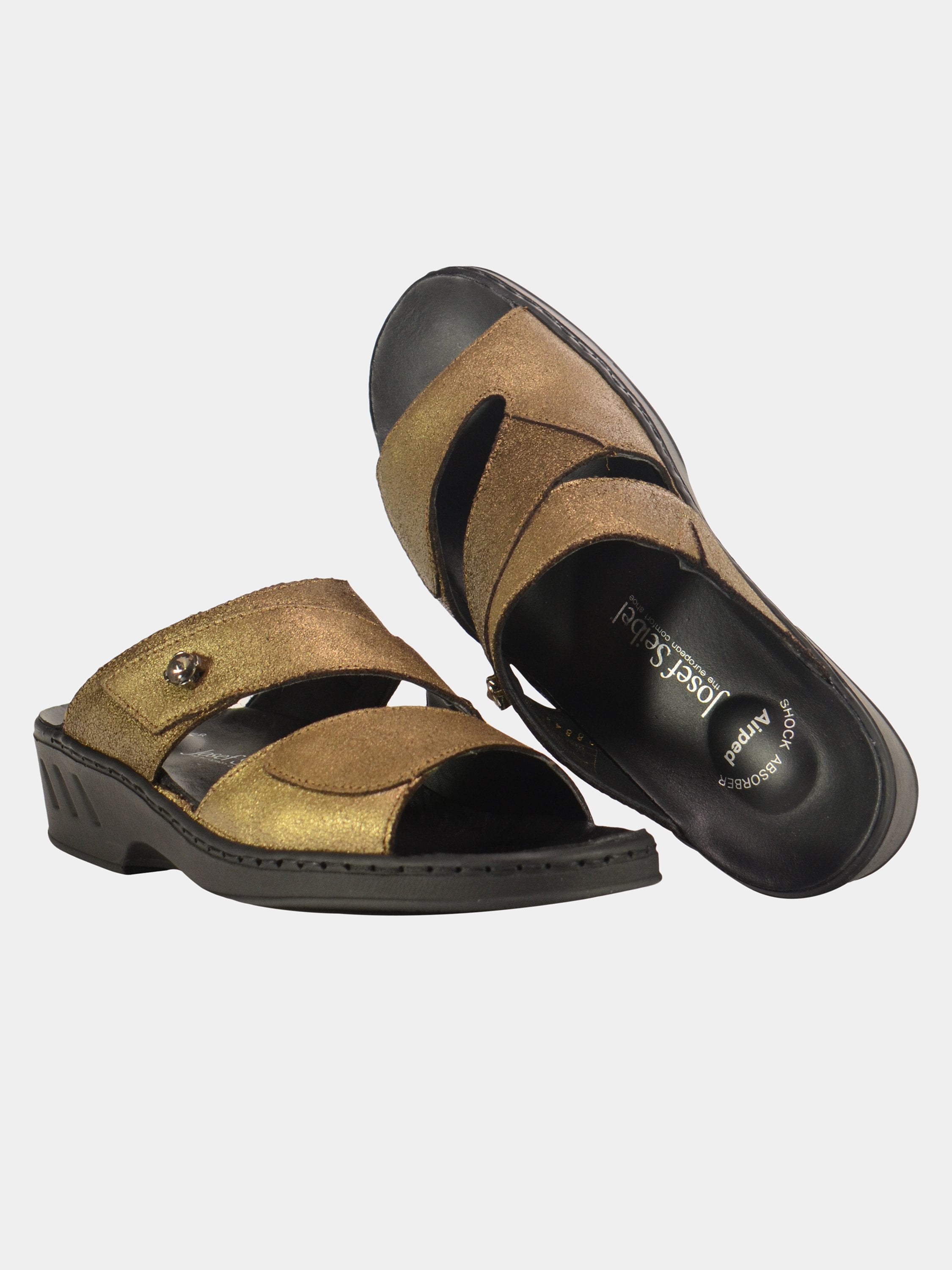 Josef Seibel Women Double Strap Slider Leather Sandals #color_Gold