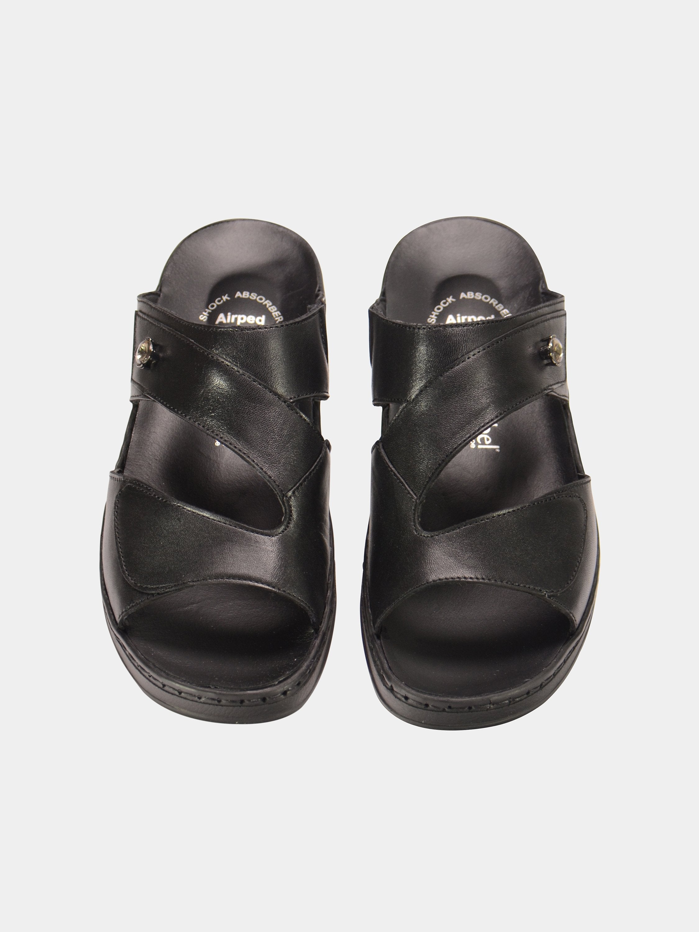 Josef Seibel Women Double Strap Slider Leather Sandals #color_Black