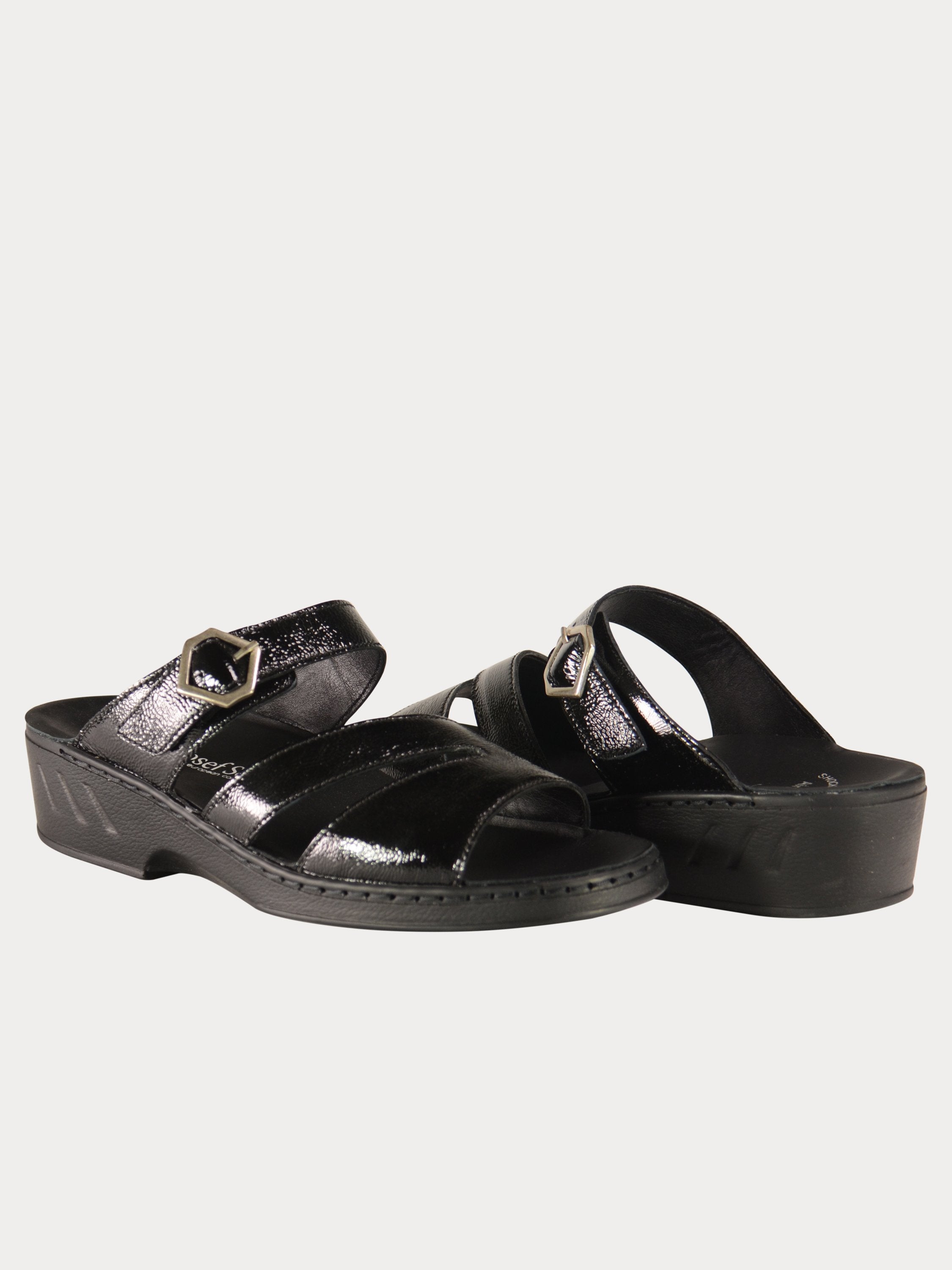 Josef Seibel Women Hexagon Buckle Slider Sandals #color_Black