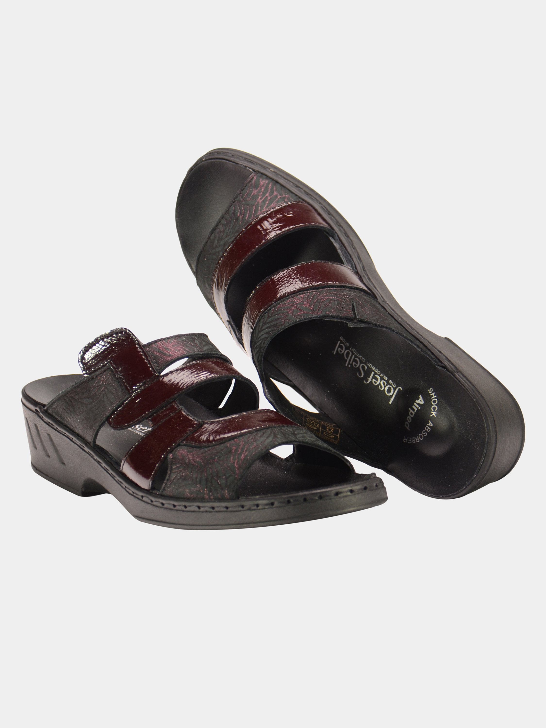 Josef Seibel Women Patent Strap Slider Leather Sandals #color_Maroon
