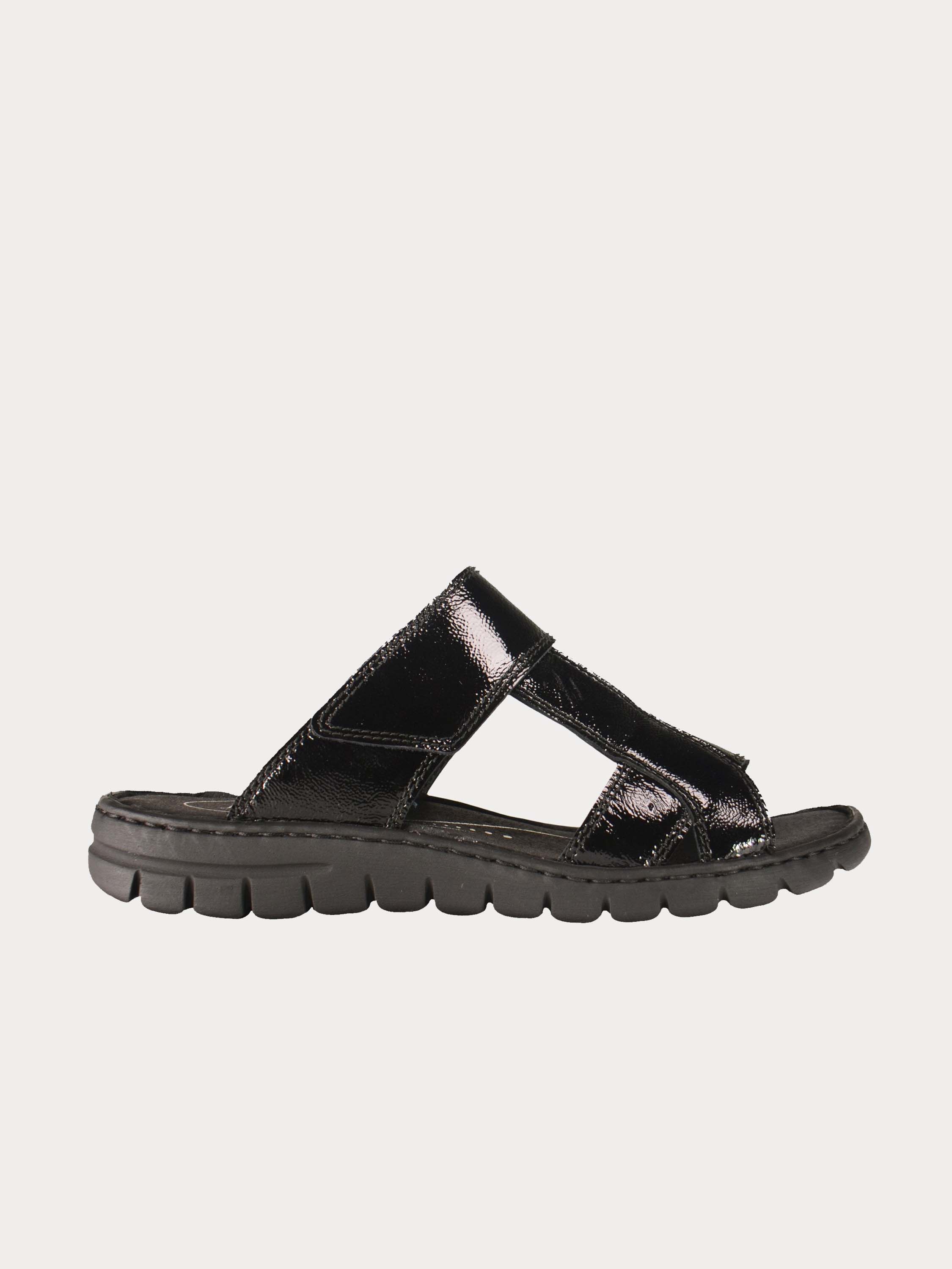 Josef Seibel Women Slider Sandals in Black Leather #color_Black