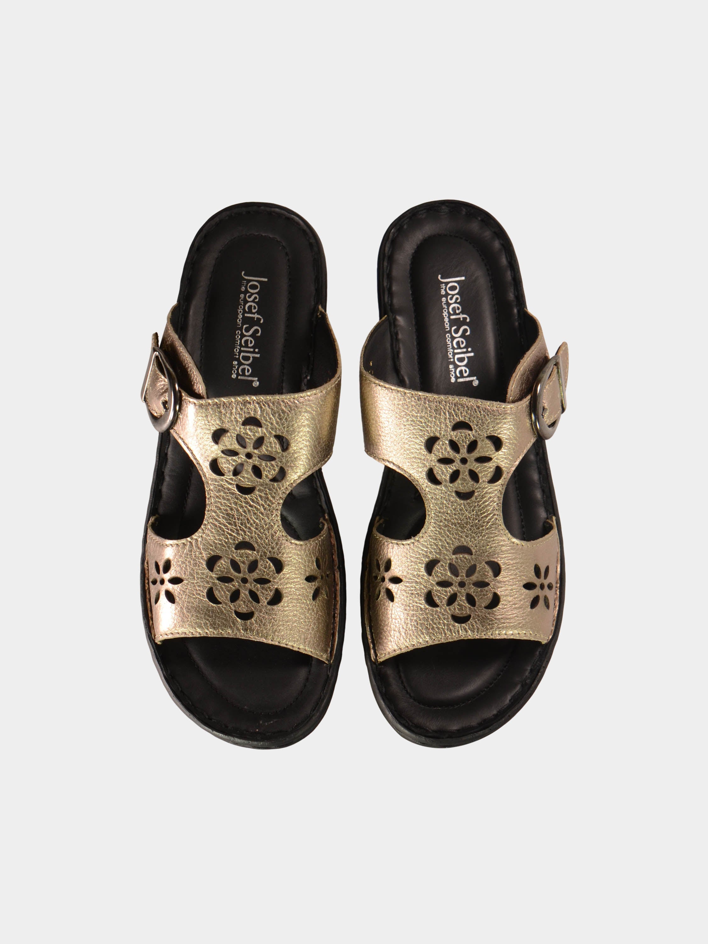 Josef Seibel Women Slider Sandals in Brown Leather #color_Brown
