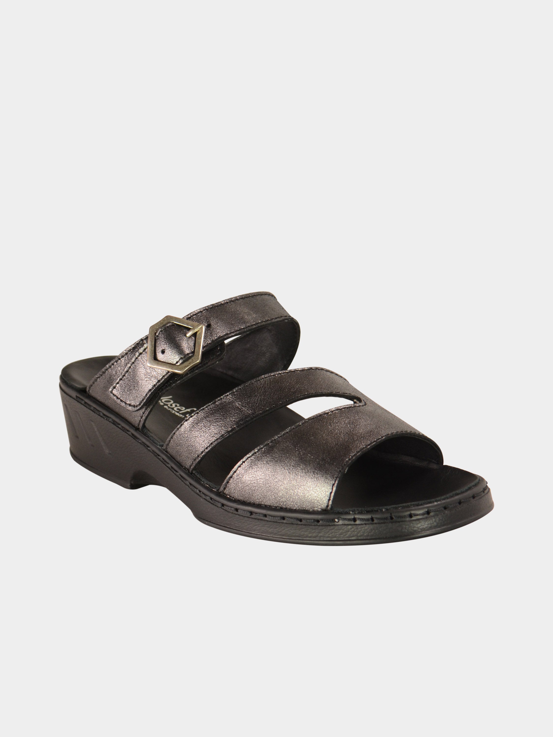 Josef Seibel Women Slider Sandals in Grey Leather #color_Grey