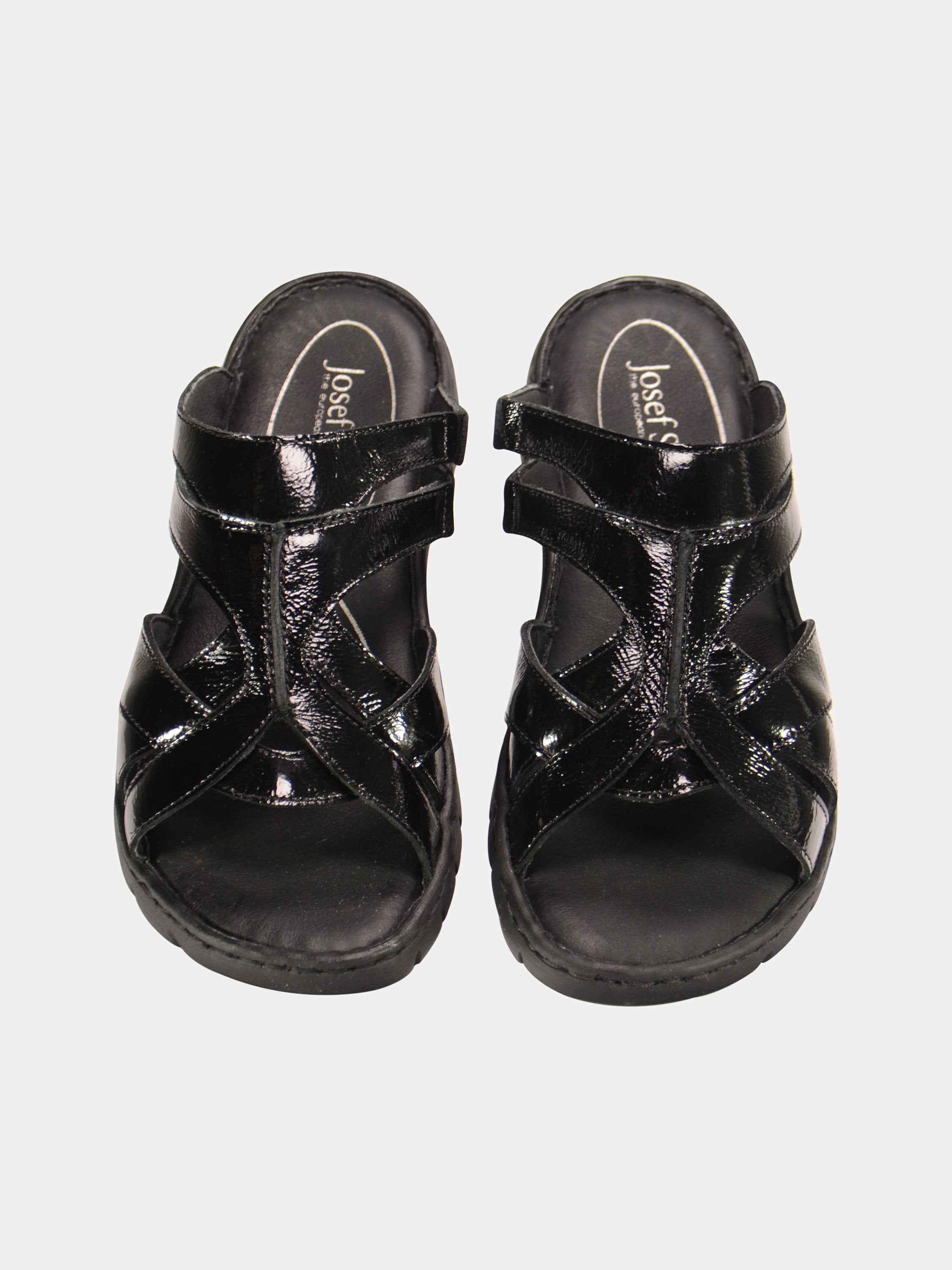 Josef Seibel Women's Patent Leather Slider Sandals #color_Black