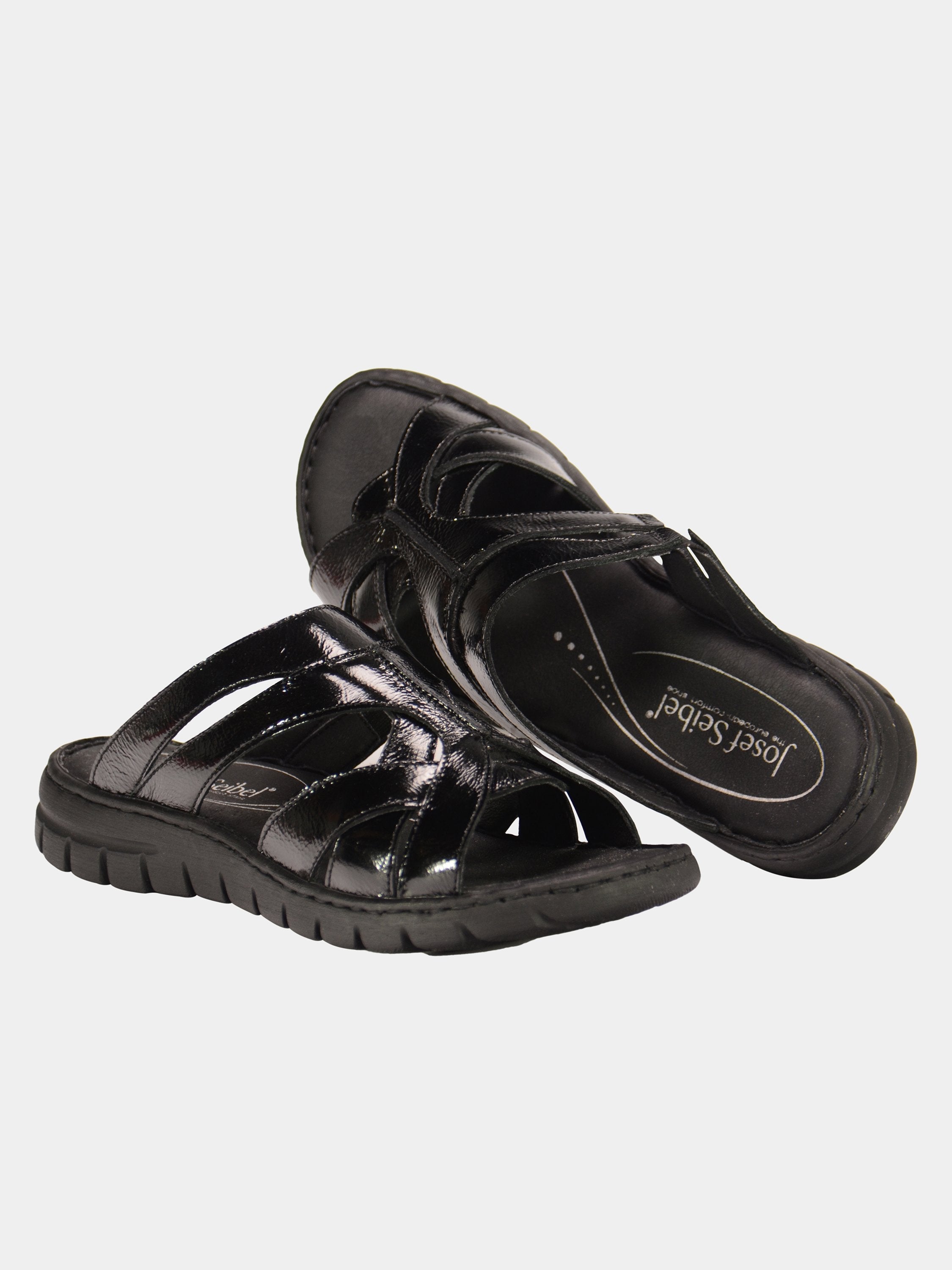 Josef Seibel Women's Patent Leather Slider Sandals #color_Black