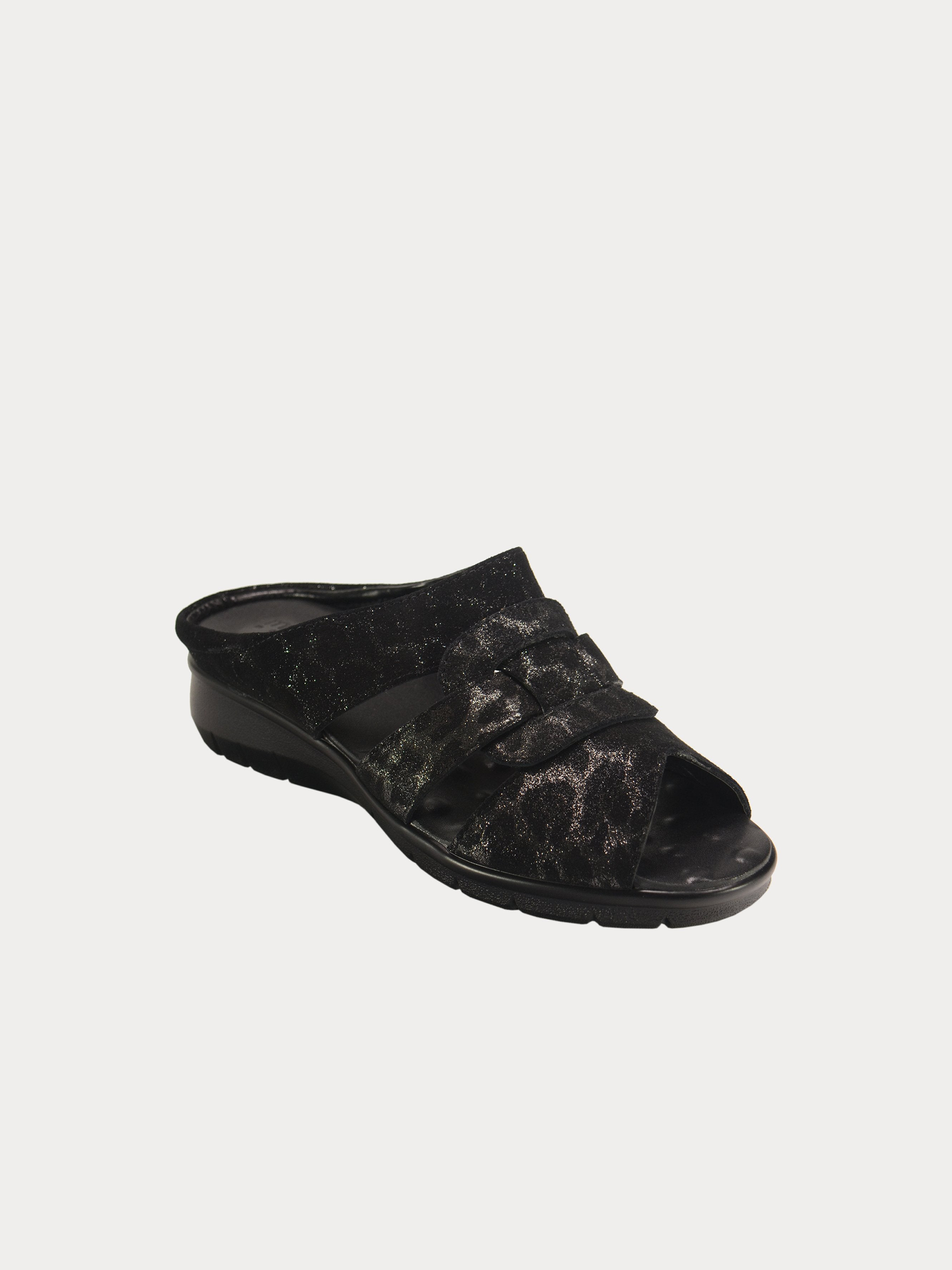 Michelle Morgan 1839717 Animal Print Slider Sandals #color_Black