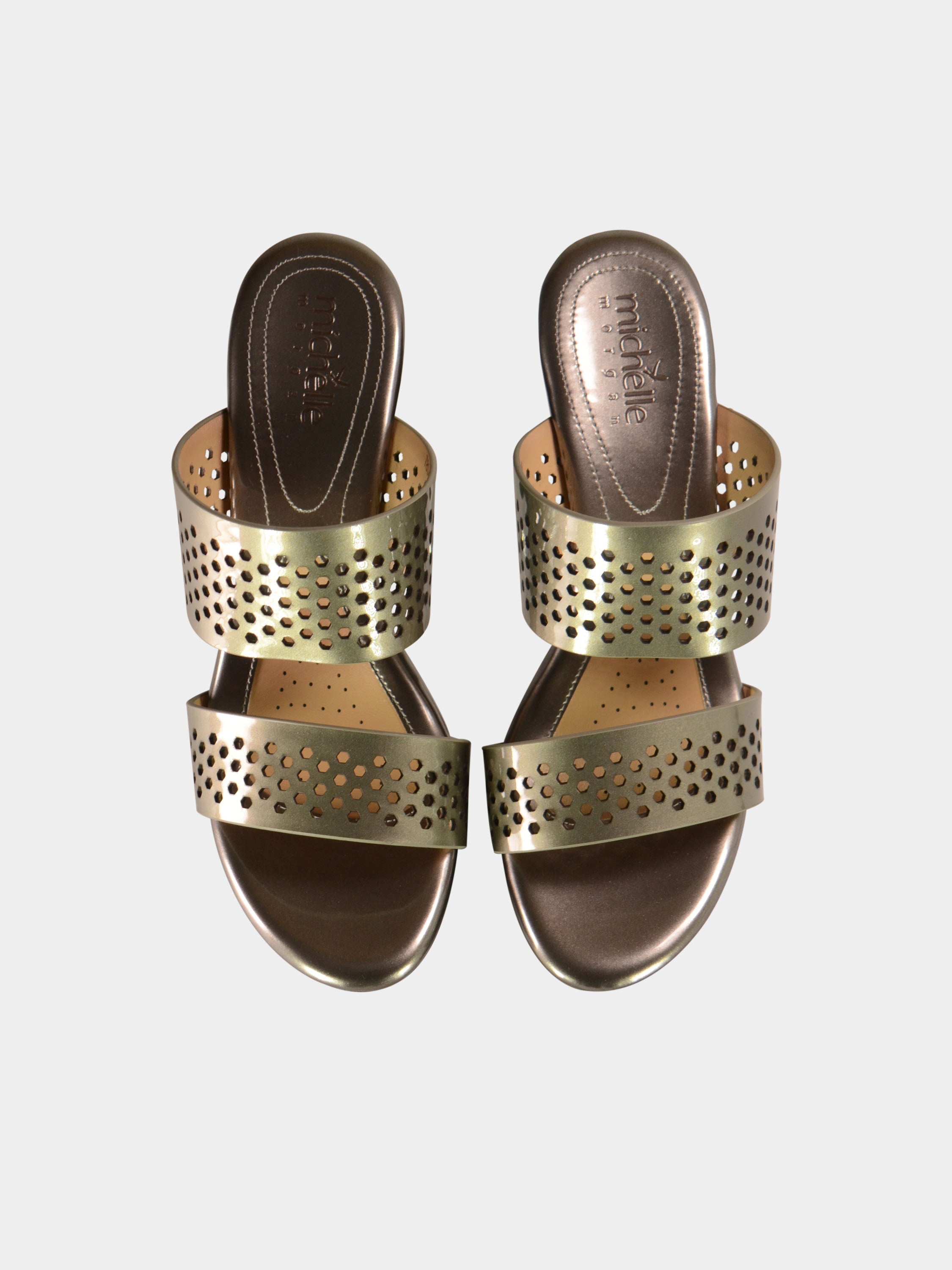 Michelle Morgan 780-15 Block Heel Dot Sandals #color_Silver