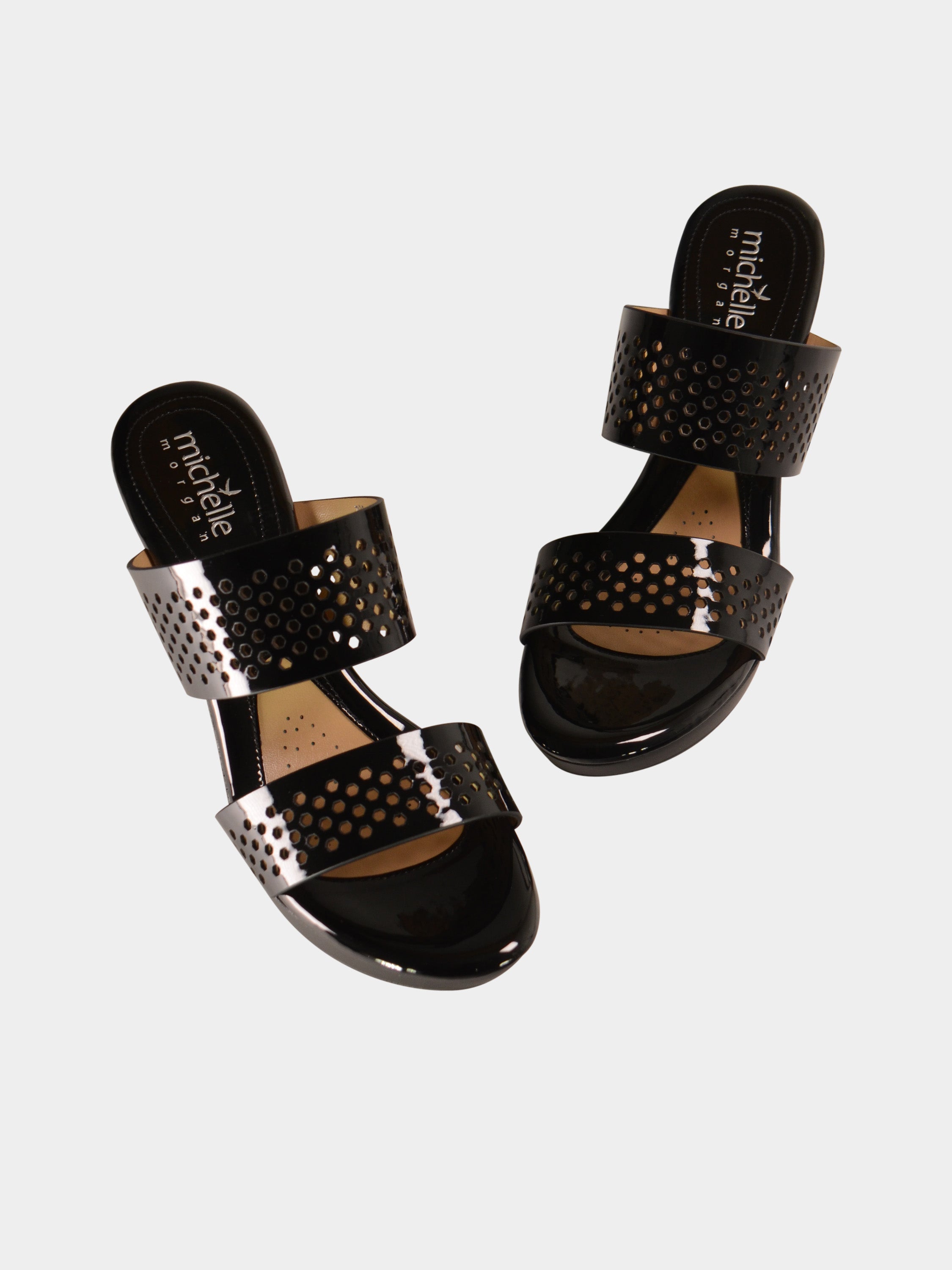 Michelle Morgan 780-15 Block Heel Dot Sandals #color_Black
