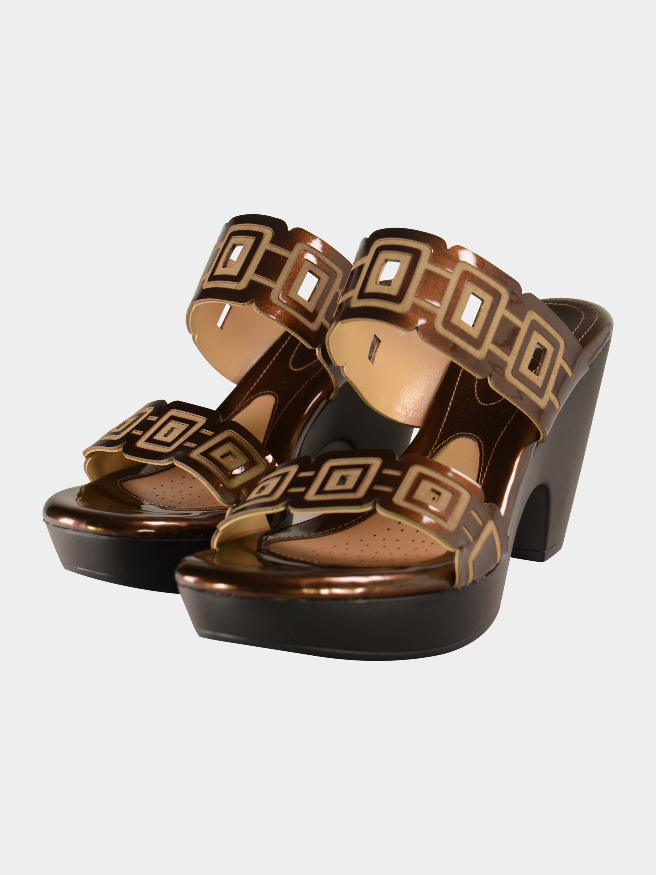 Michelle Morgan Chain Pattern Heeled Sandals #color_Brown