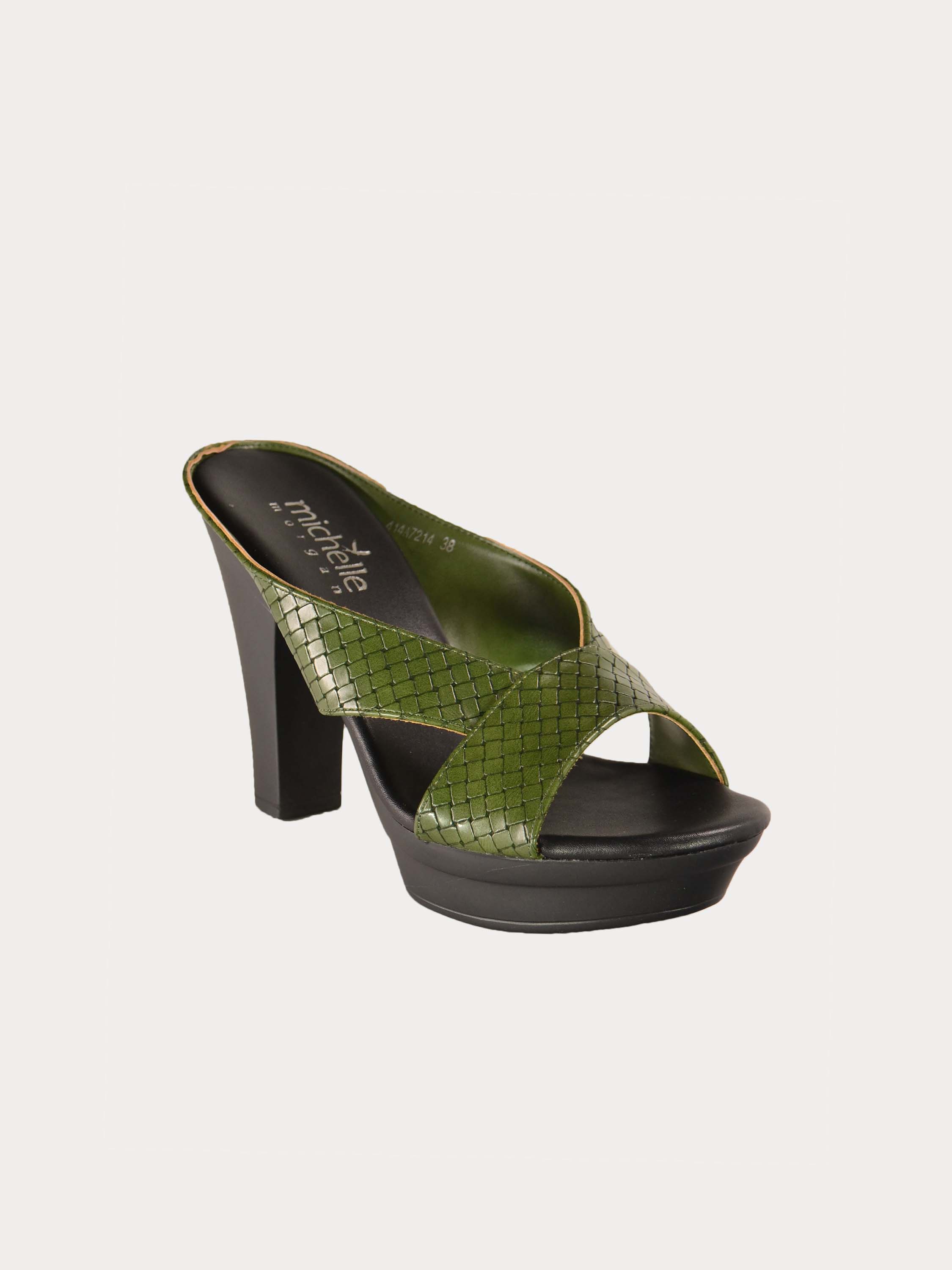 Michelle Morgan 414A7214 Checkered Heeled Sandals #color_Green
