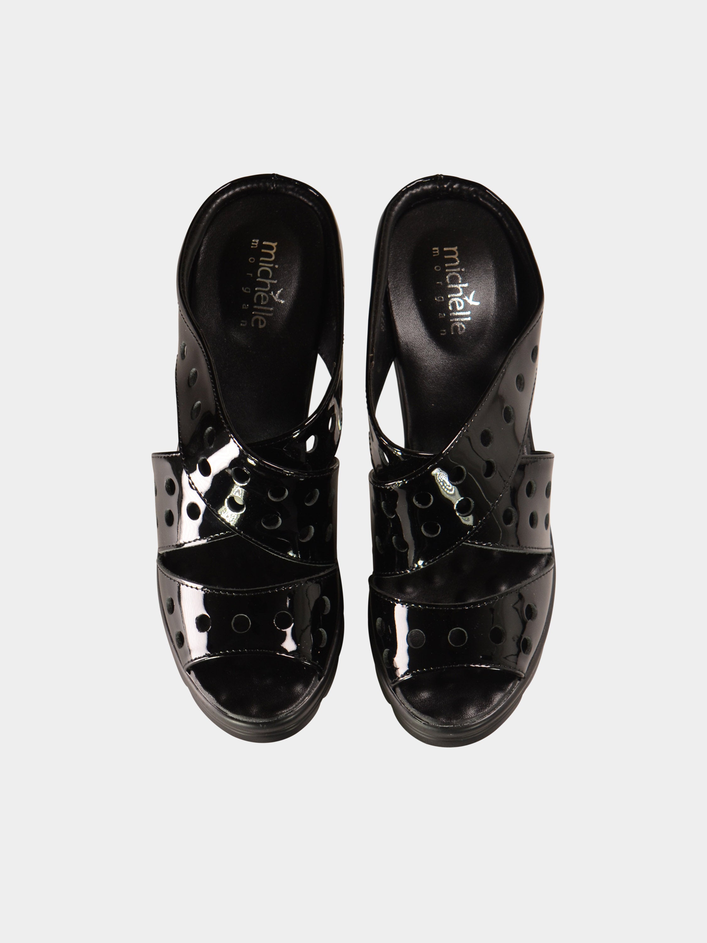 Michelle Morgan 8737215 Circle Pattern Block Heel Sandals #color_Black