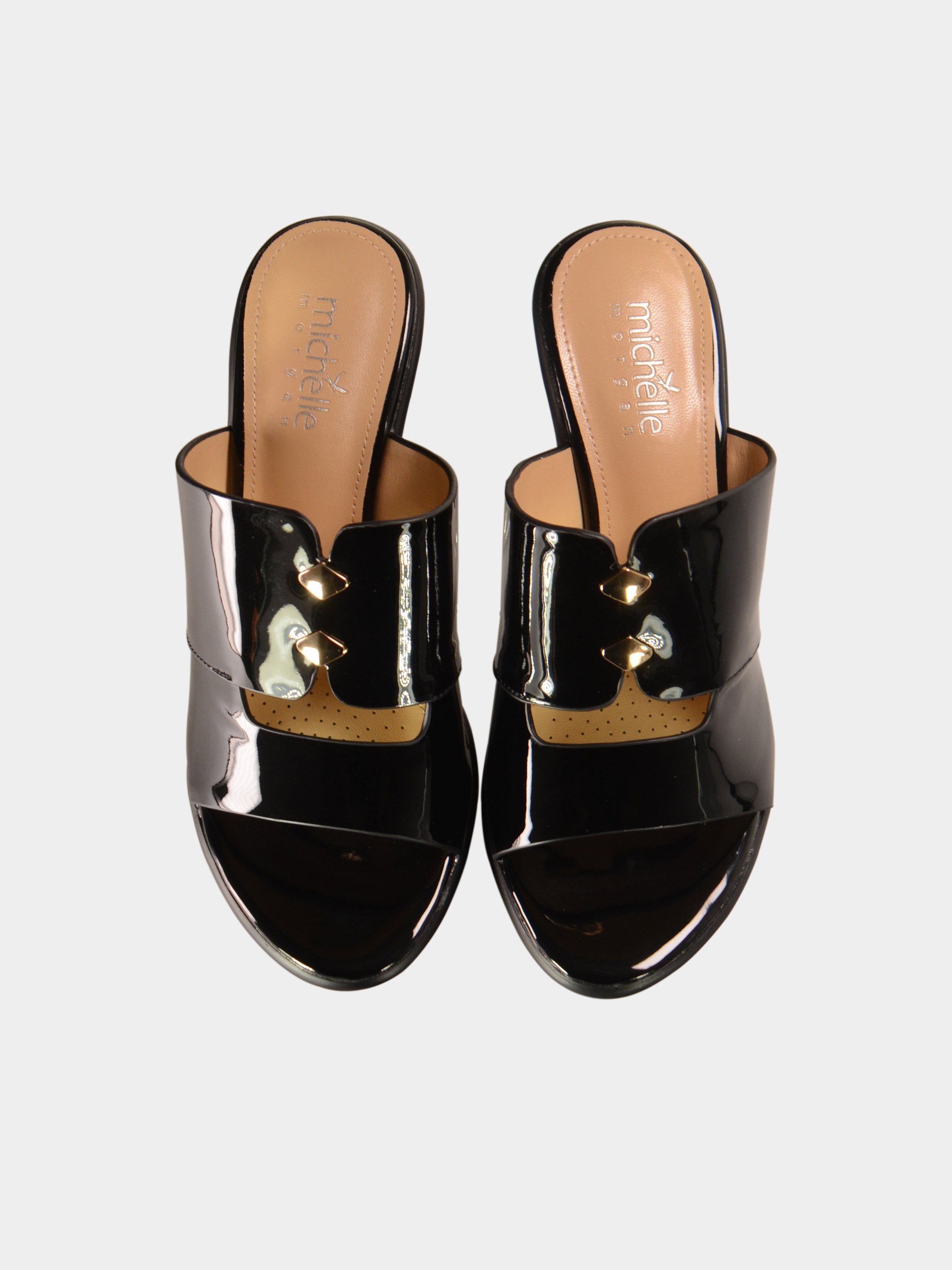 Michelle Morgan 007637 Diamond Button Heel Sandals #color_Black