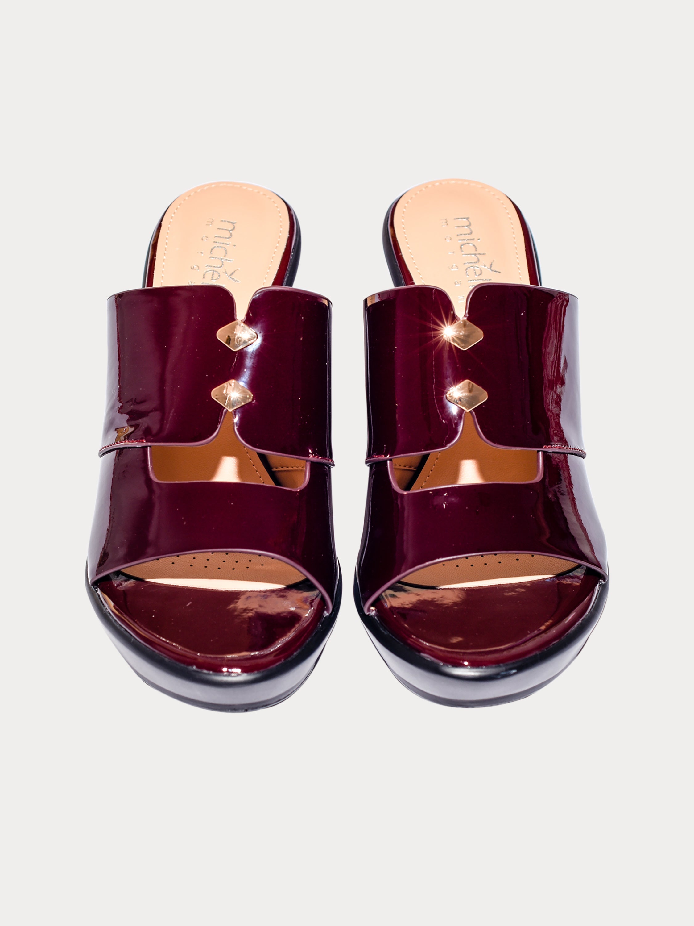 Michelle Morgan 007637 Diamond Button Heel Sandals #color_Maroon