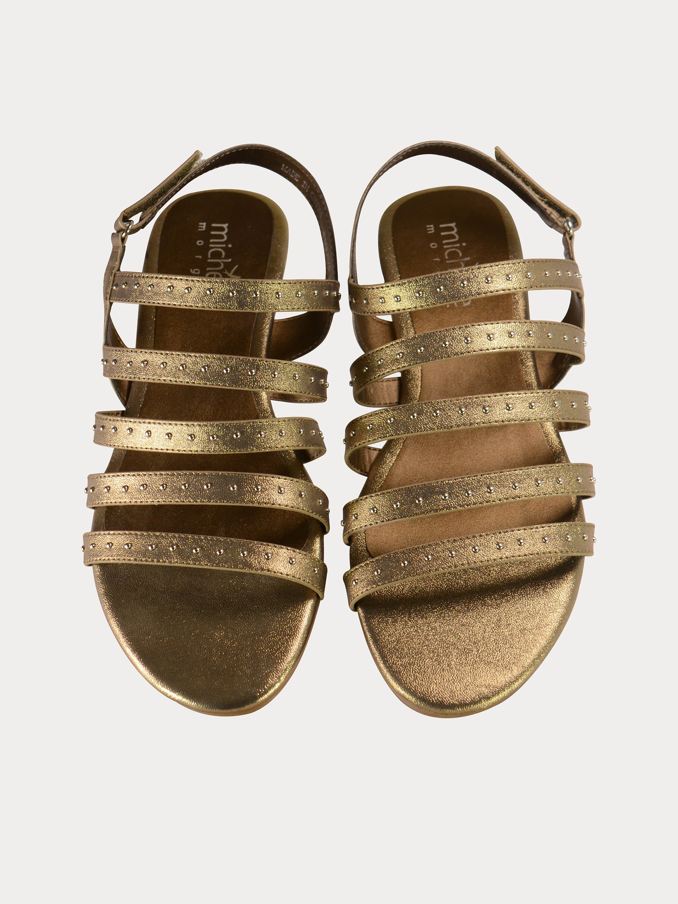 Michelle Morgan 814875 Gladiator Flat Back Strap Sandals #color_Gold
